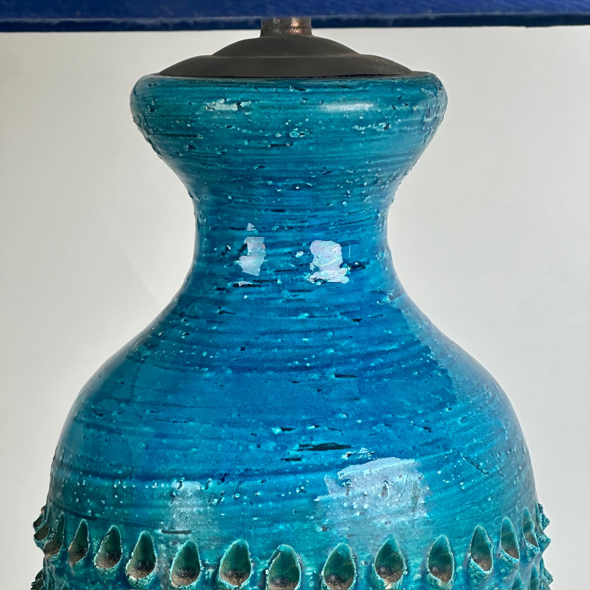 Brass Pair of 1950's Rimini Blue Ceramic Table Lamps by Aldo Londi for Bitossi For Sale