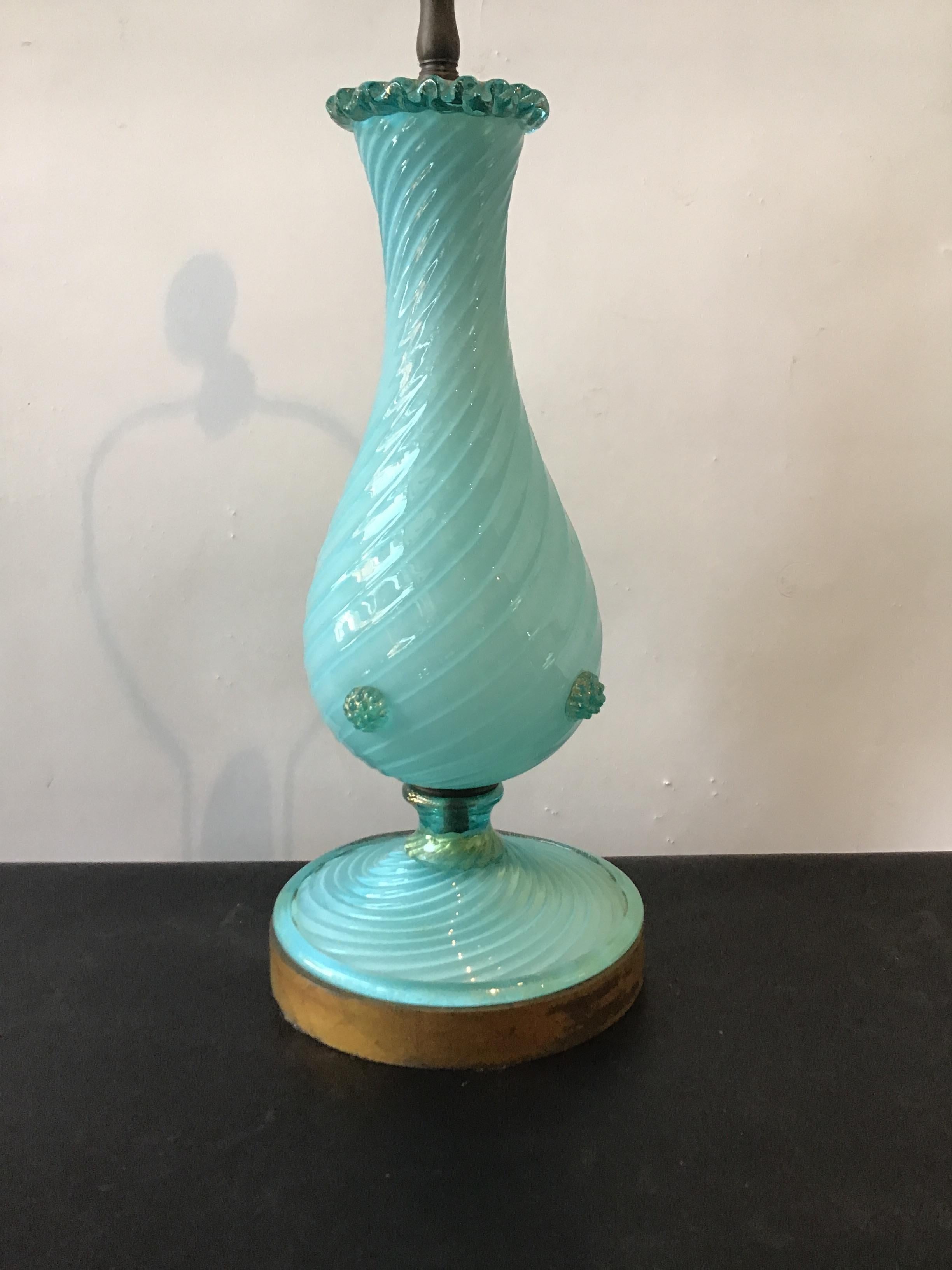 Pair of 1950s Robin Egg Blue Murano Lamps In Good Condition In Tarrytown, NY