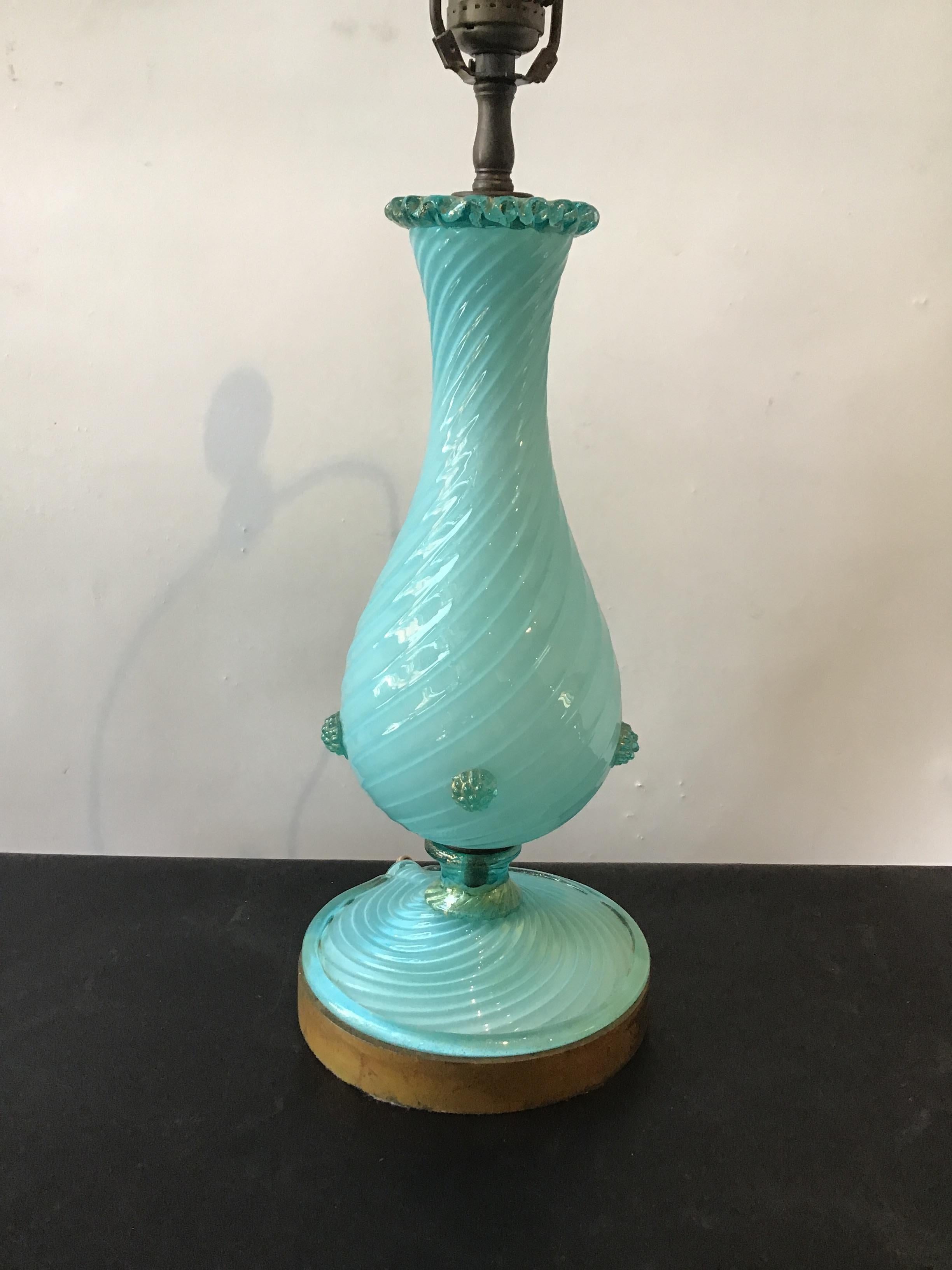 Mid-20th Century Pair of 1950s Robin Egg Blue Murano Lamps
