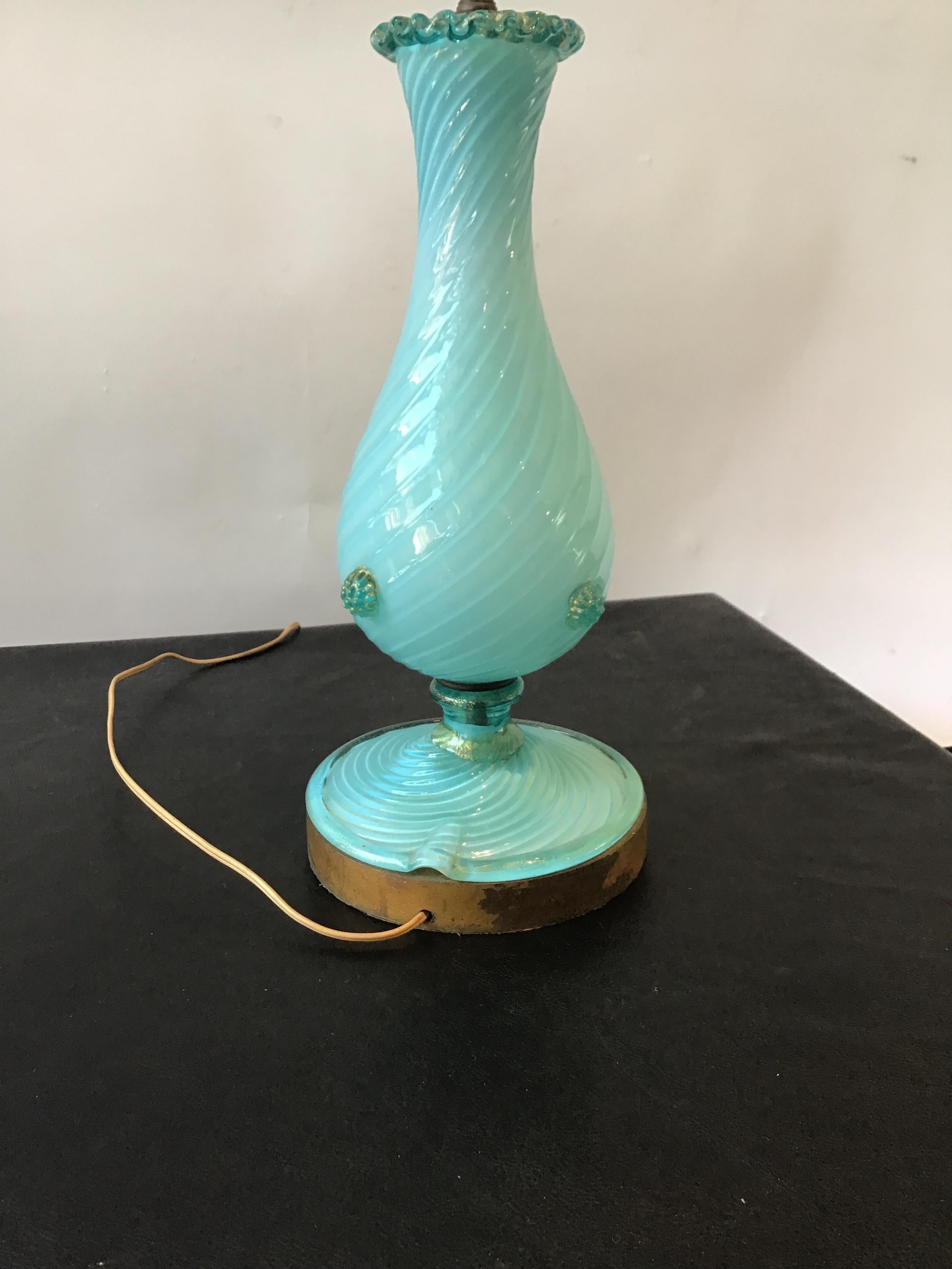 Pair of 1950s Robin Egg Blue Murano Lamps 4