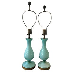 Pair of 1950s Robin Egg Blue Murano Lamps