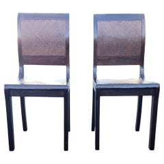 Pair of 1950s Rosewood and Braided Wicker over Hardwood Seat and Back Chairs