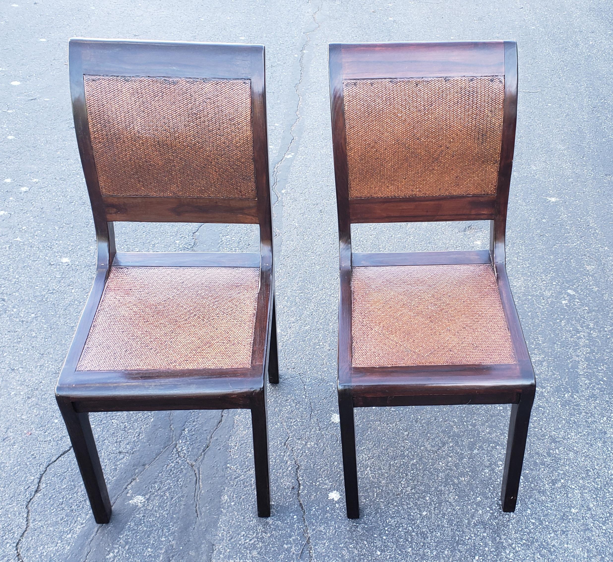 Chinese Pair of 1950s Rosewood and Braided Wicker over Hardwood Seat and Back Chairs For Sale