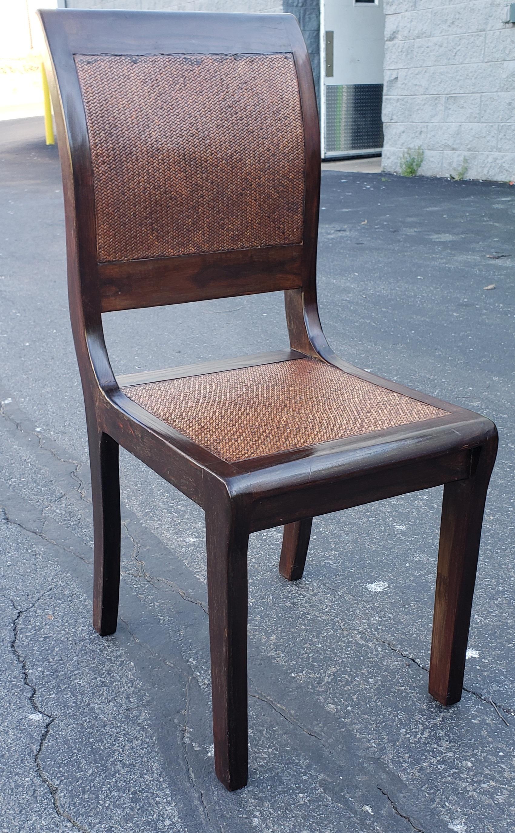 Hand-Crafted Pair of 1950s Rosewood and Braided Wicker over Hardwood Seat and Back Chairs For Sale