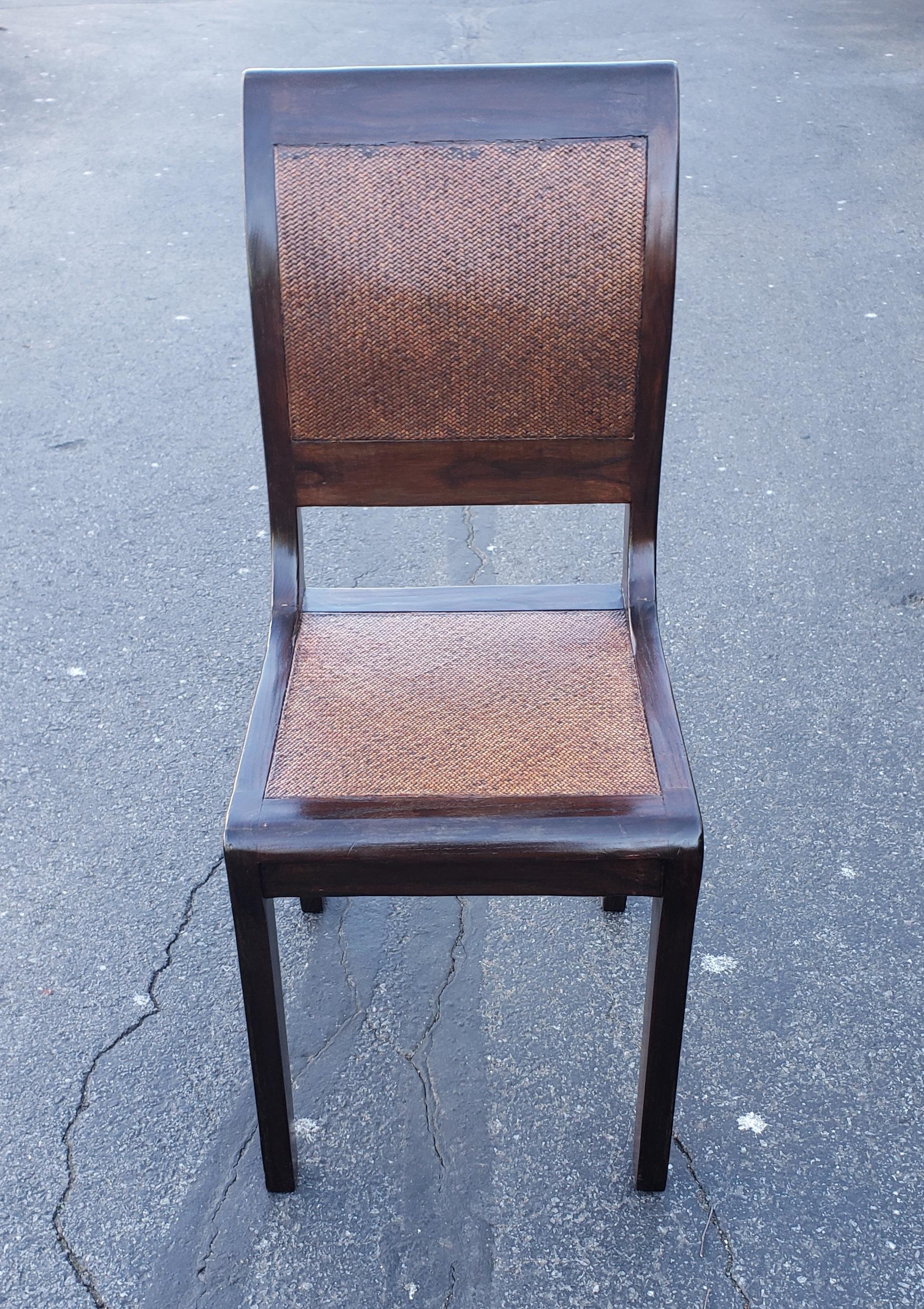 Pair of 1950s Rosewood and Braided Wicker over Hardwood Seat and Back Chairs In Good Condition For Sale In Germantown, MD
