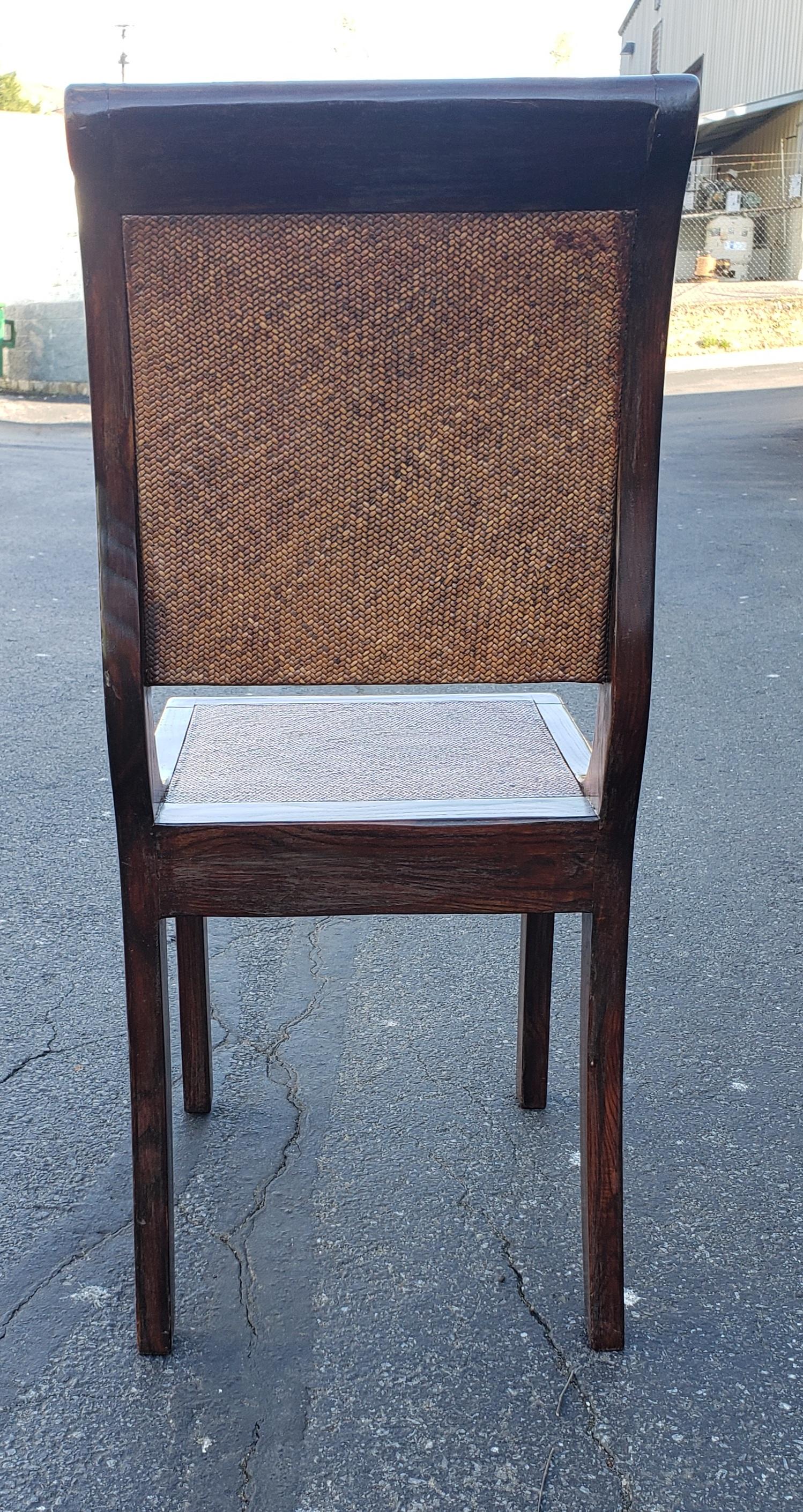 Pair of 1950s Rosewood and Braided Wicker over Hardwood Seat and Back Chairs For Sale 1