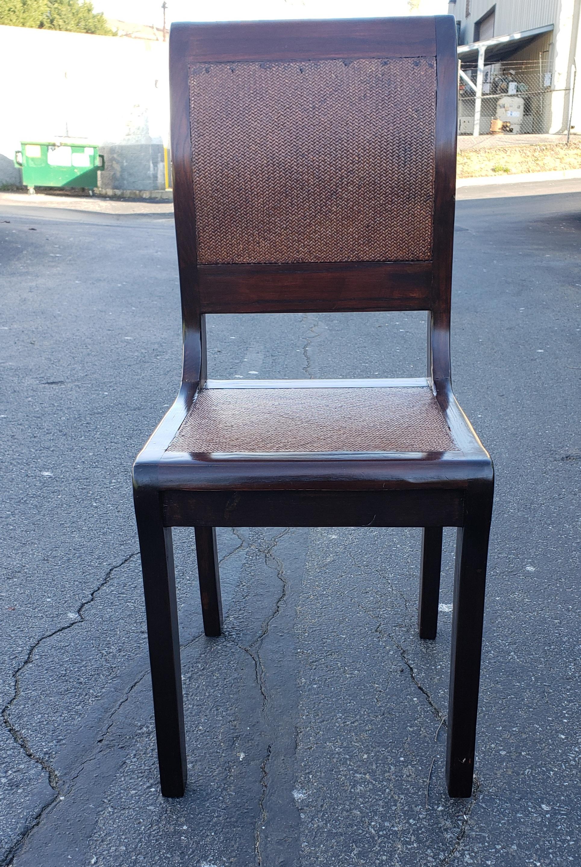 Pair of 1950s Rosewood and Braided Wicker over Hardwood Seat and Back Chairs For Sale 3