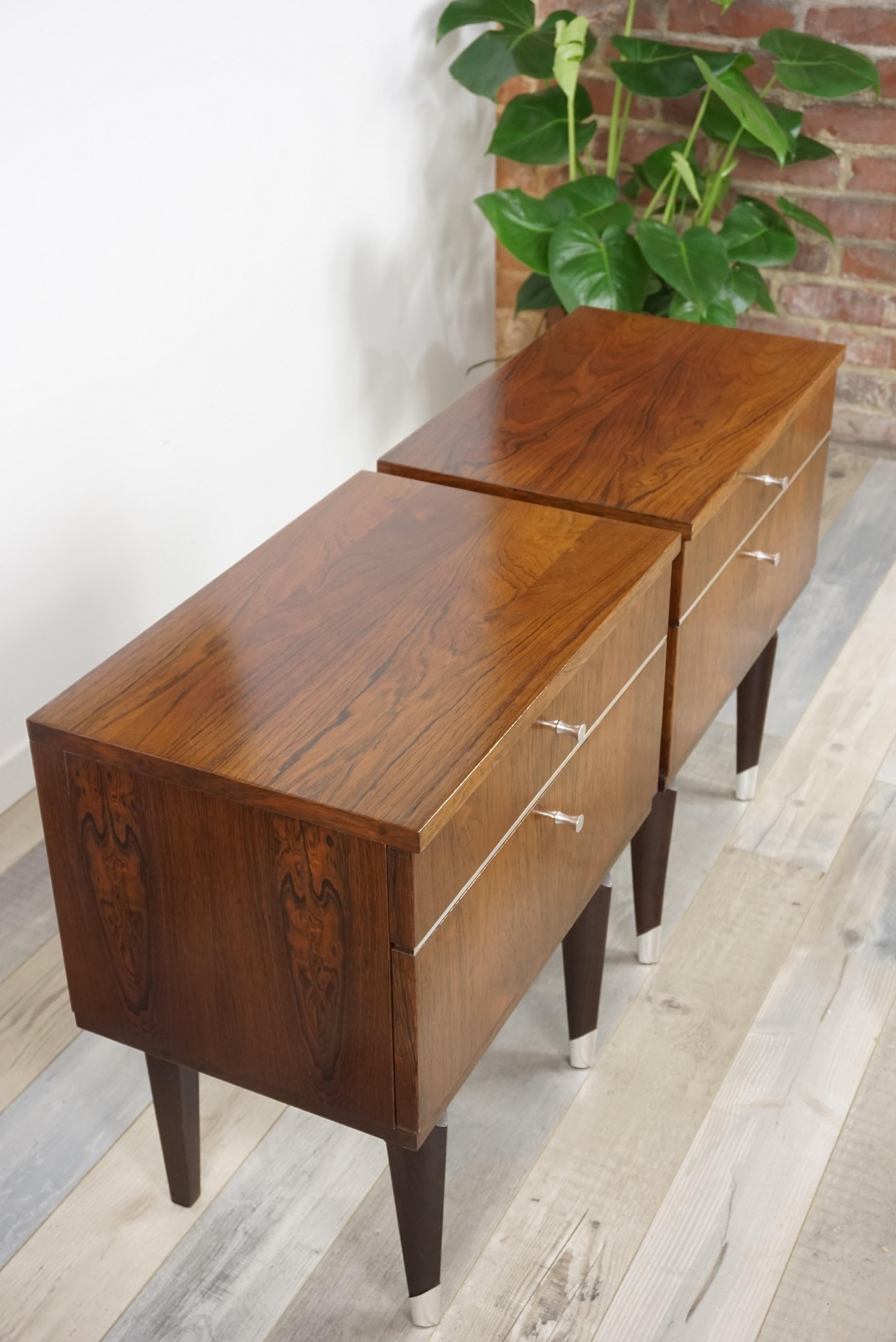 Pair of 1950s Rosewood and Chrome Bedside Tables 5