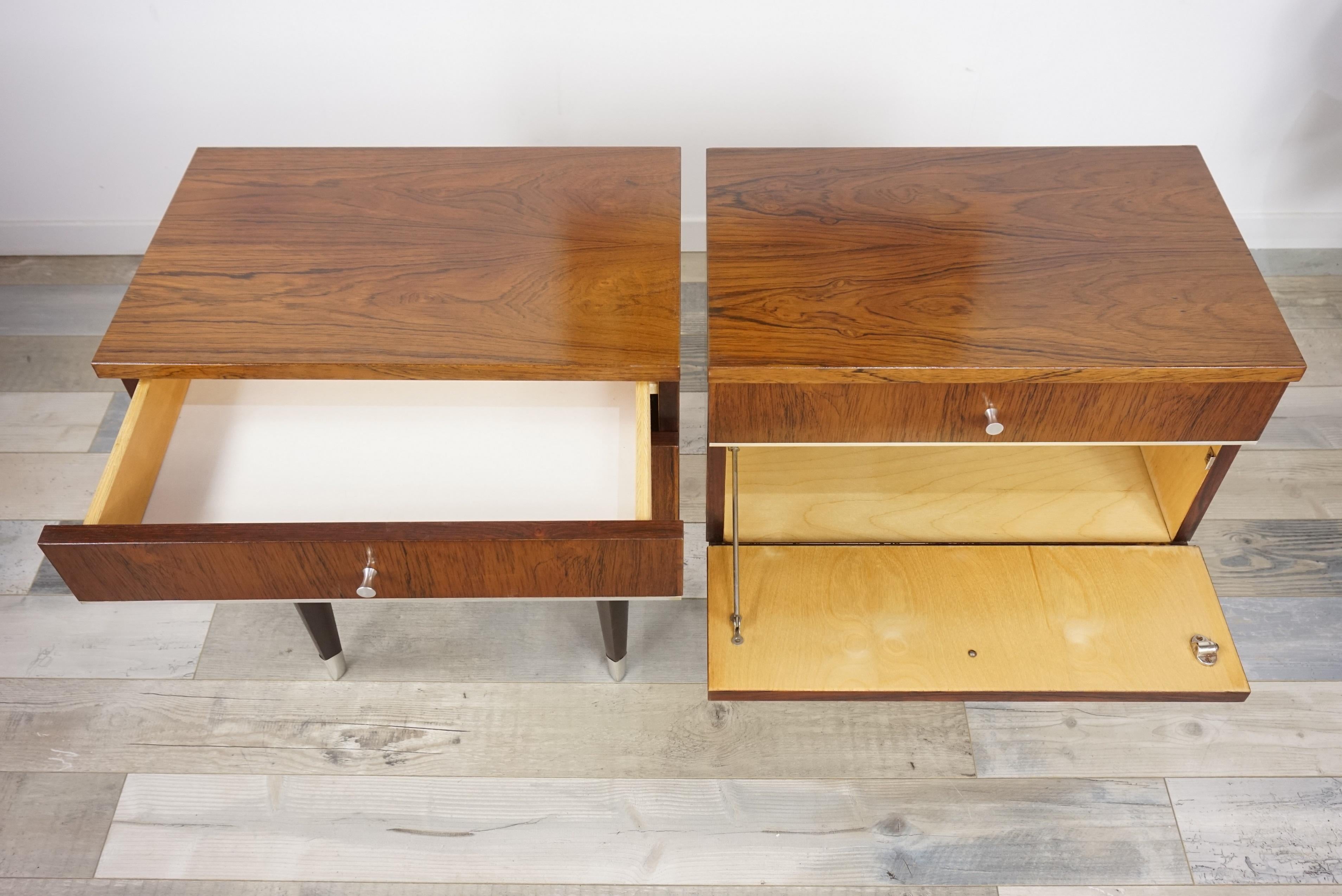 Pair of 1950s Rosewood and Chrome Bedside Tables 6