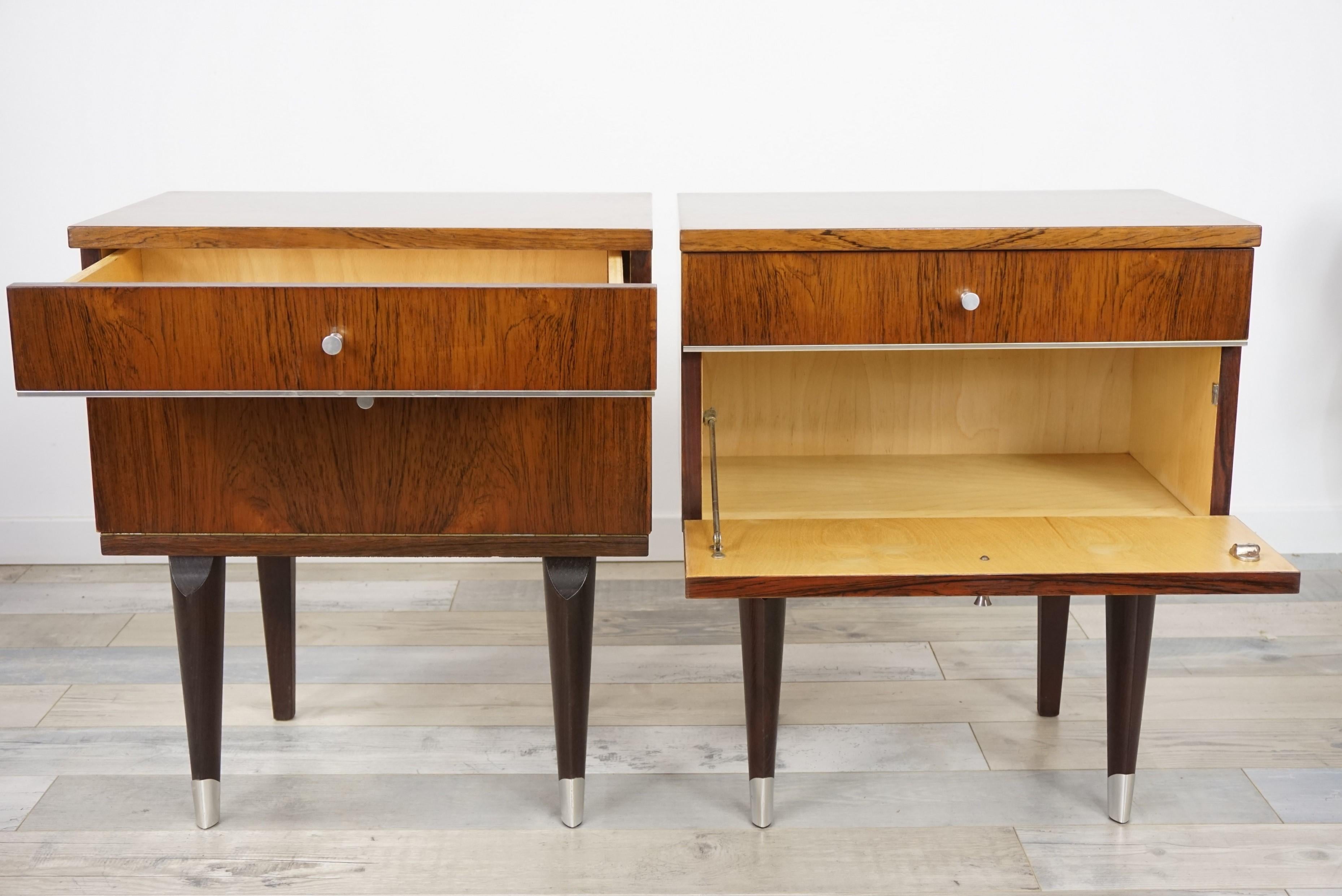 Pair of 1950s Rosewood and Chrome Bedside Tables 7