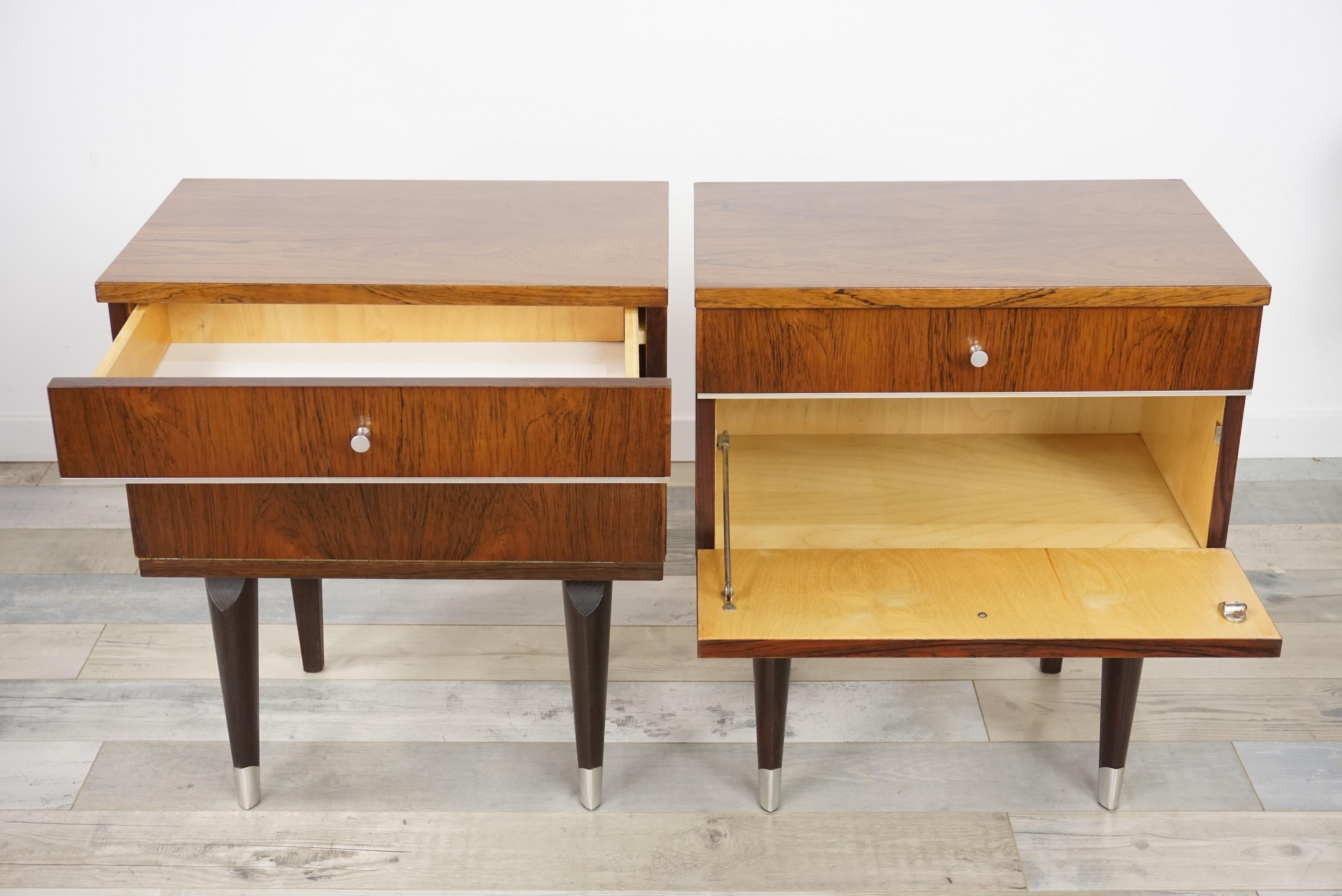 Pair of 1950s Rosewood and Chrome Bedside Tables 8