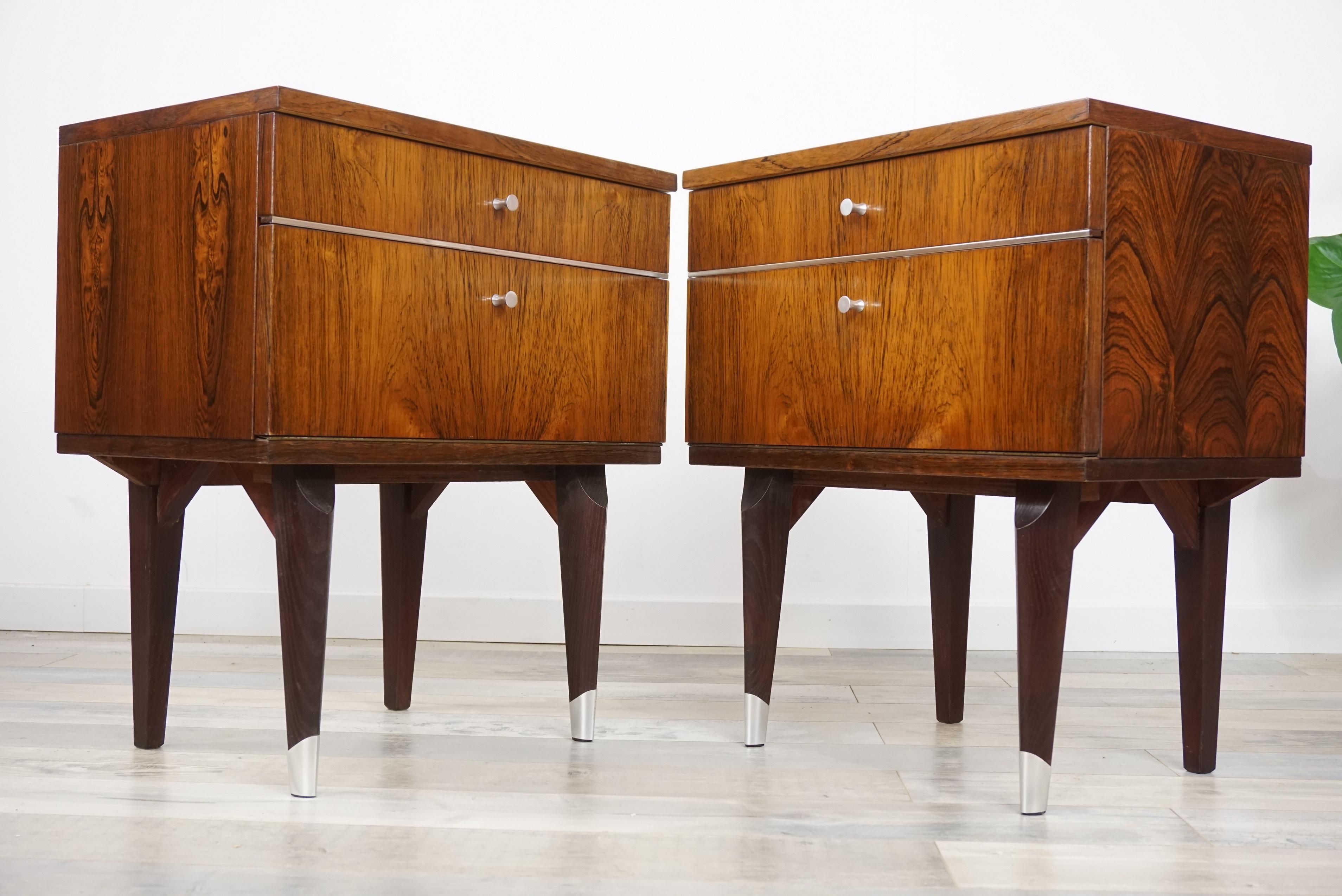 Pair of 1950s Rosewood and Chrome Bedside Tables 12