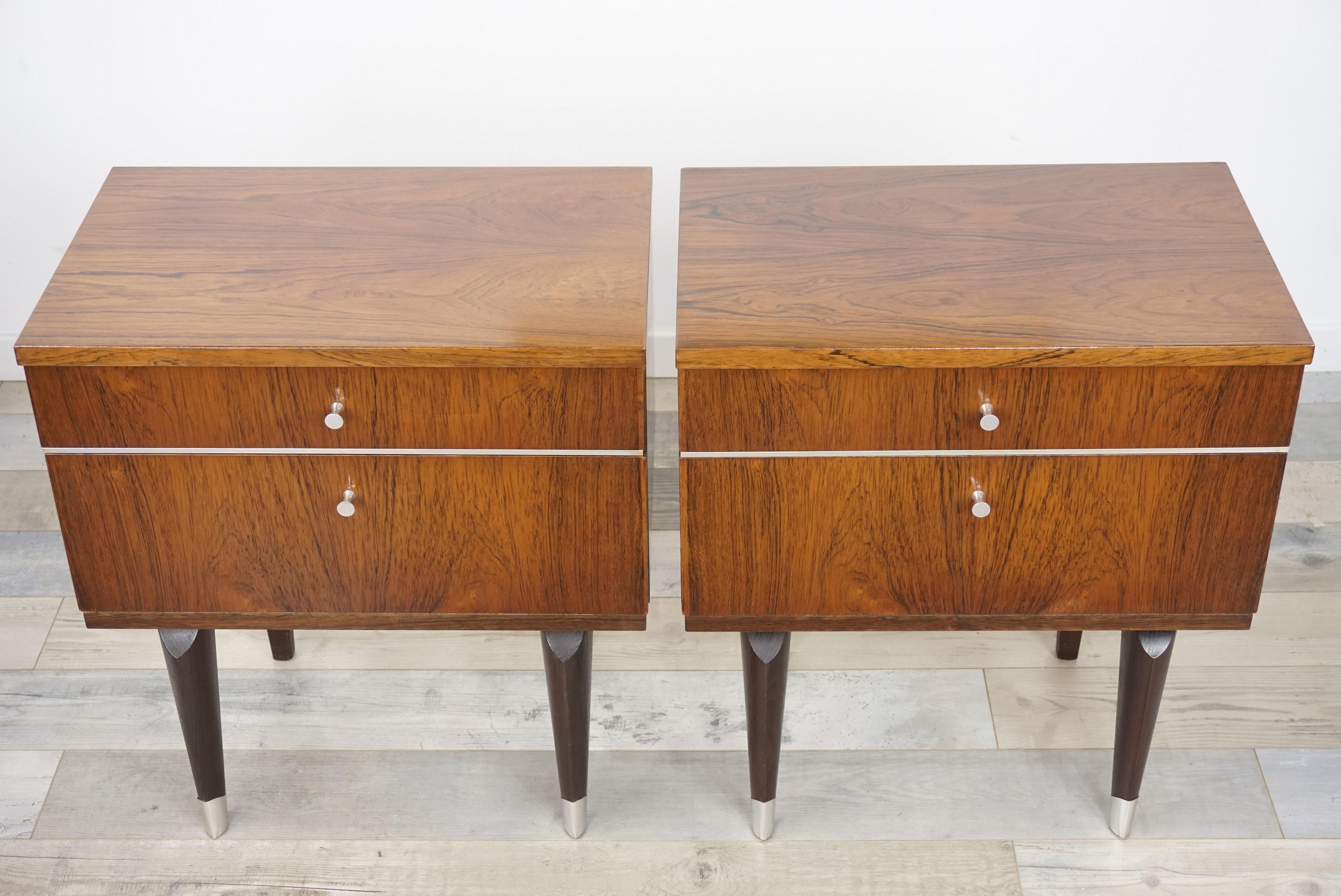 Pair of 1950s Rosewood and Chrome Bedside Tables In Excellent Condition In Tourcoing, FR
