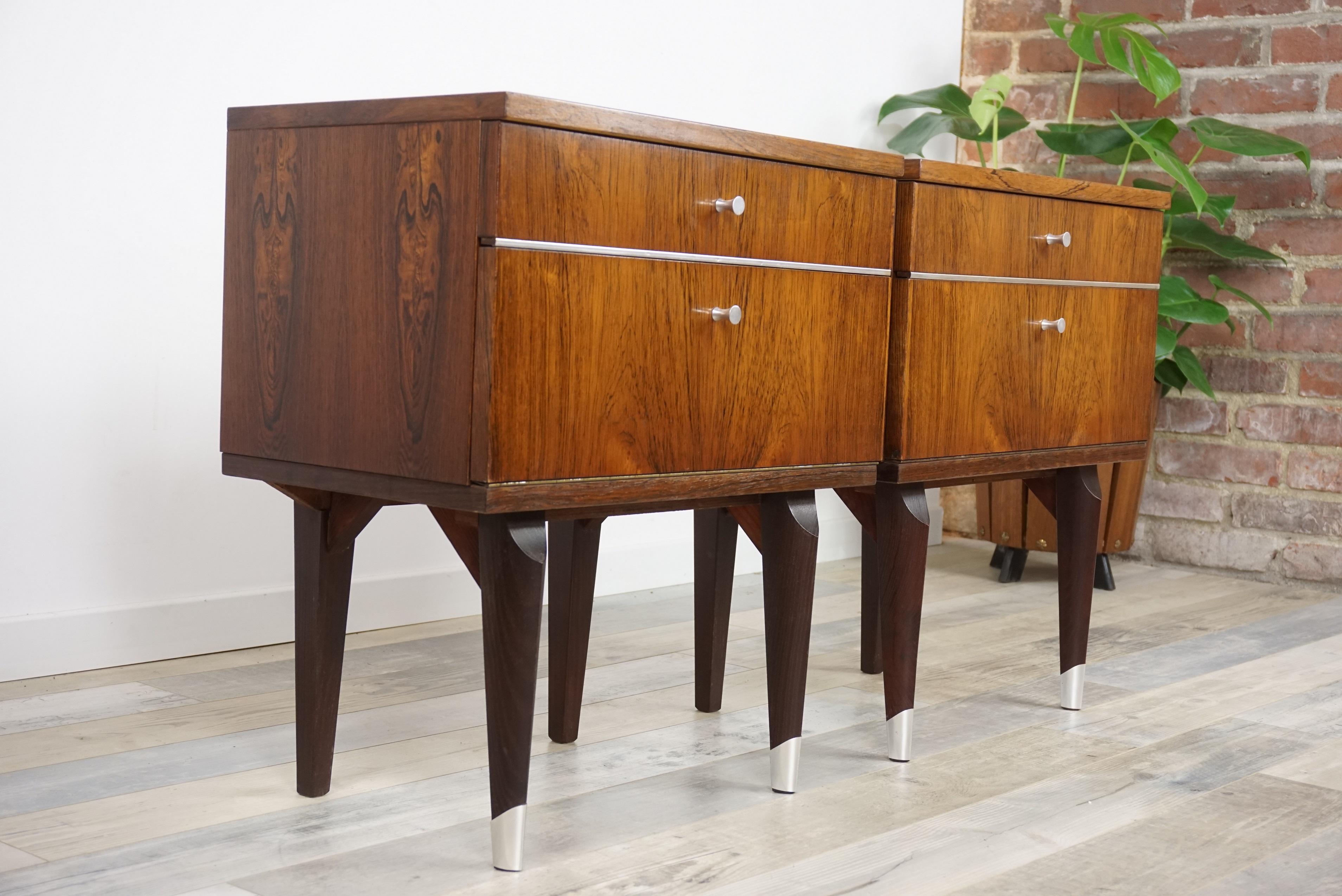 Pair of 1950s Rosewood and Chrome Bedside Tables 1