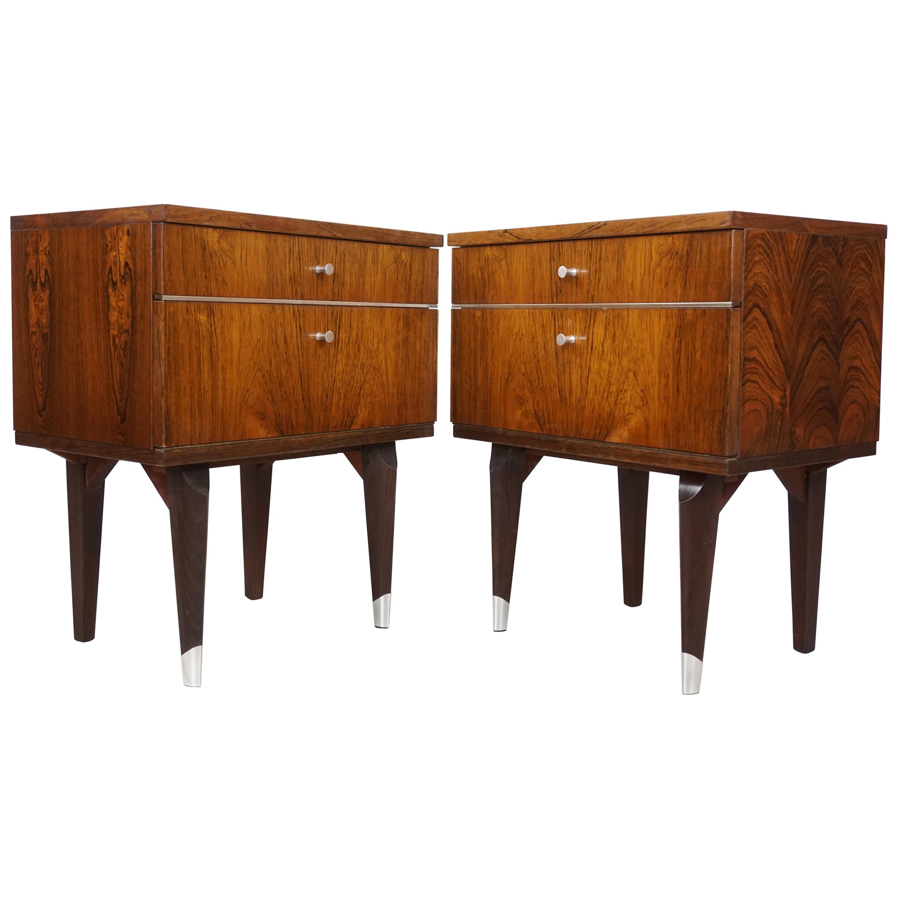 Pair of 1950s Rosewood and Chrome Bedside Tables