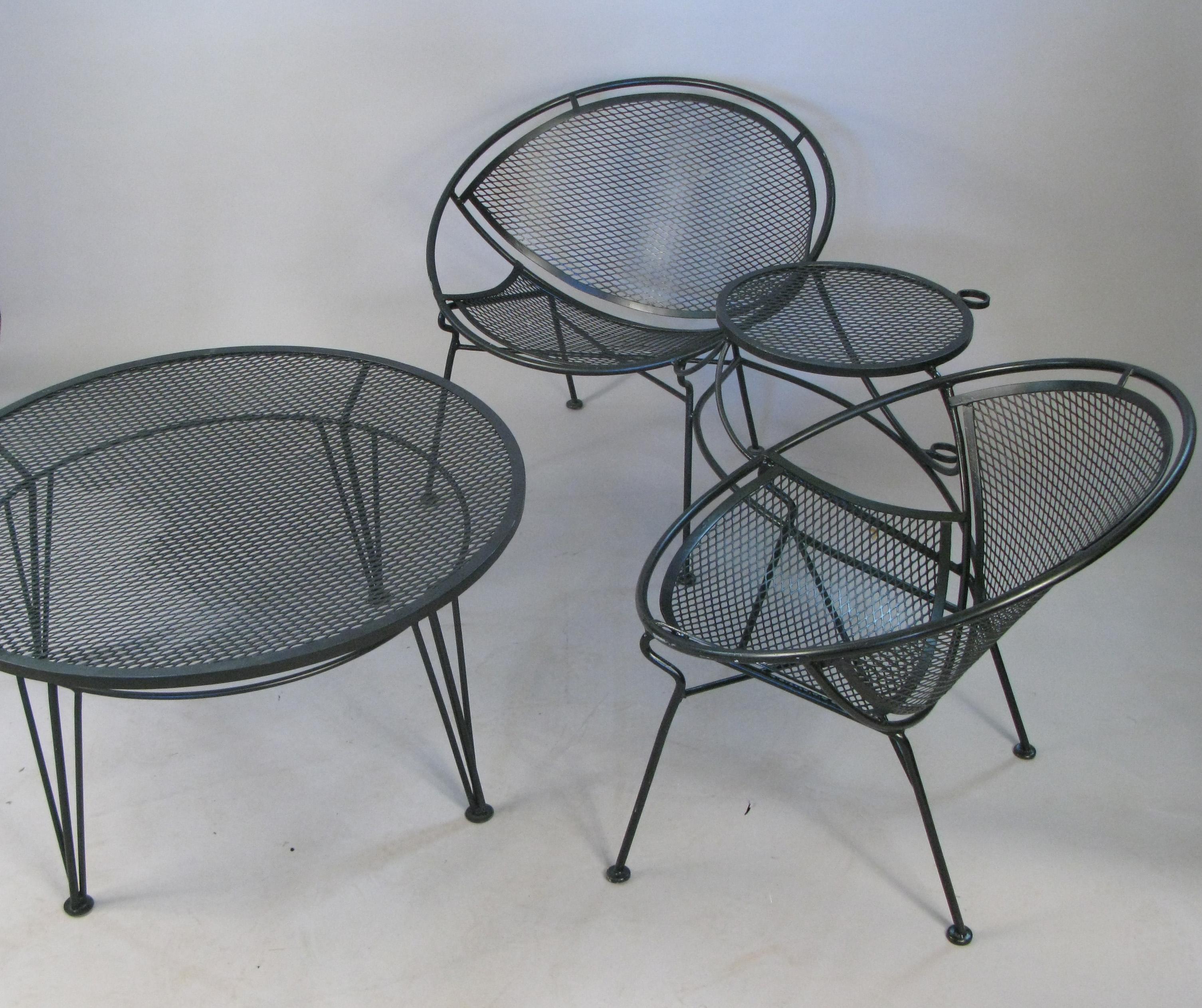 American Pair of 1950s Salterini Radar Tete A Tetes and Cocktail Table