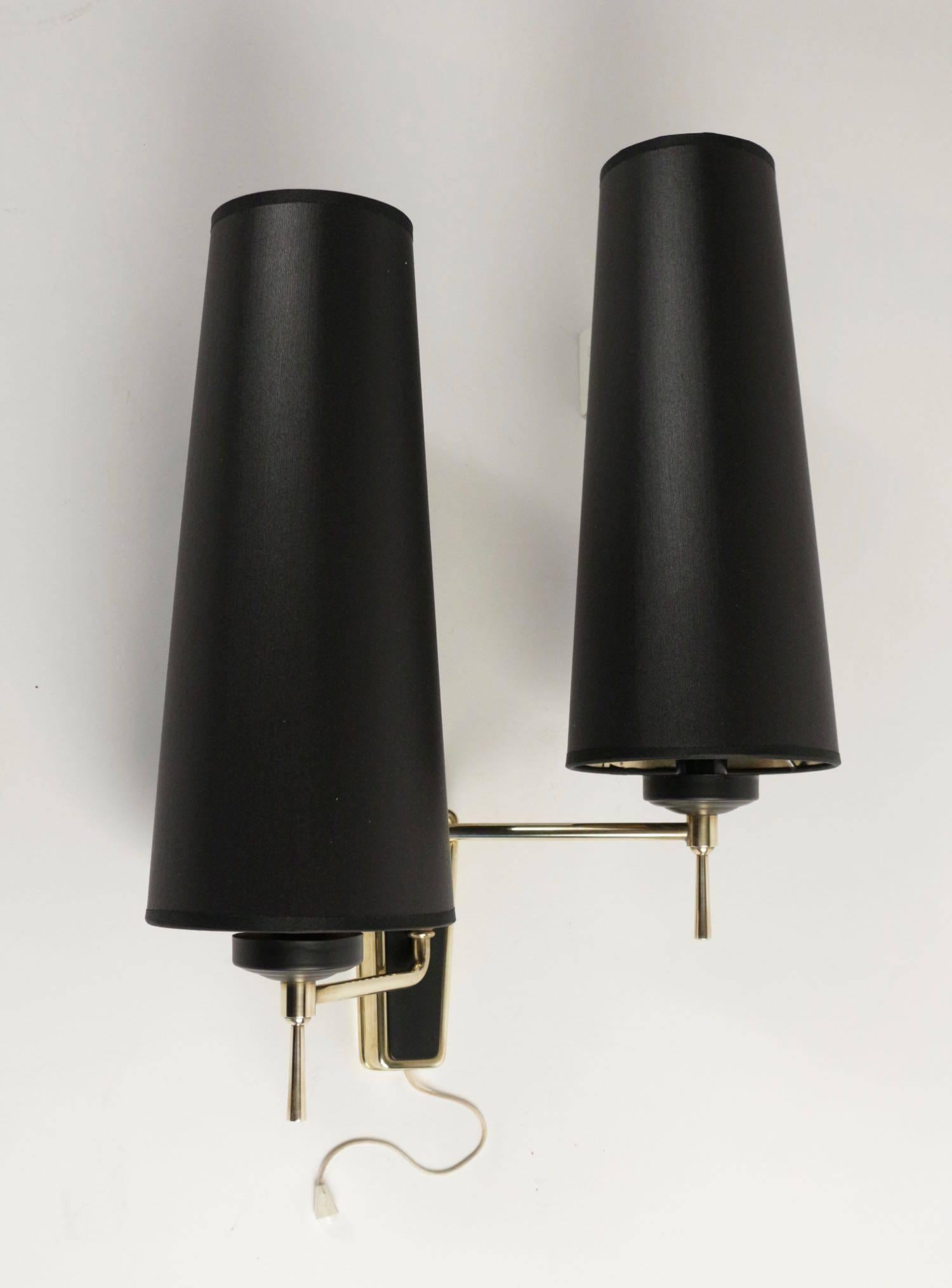 Mid-20th Century 1950 Pair of wall sconces Maison Lunel