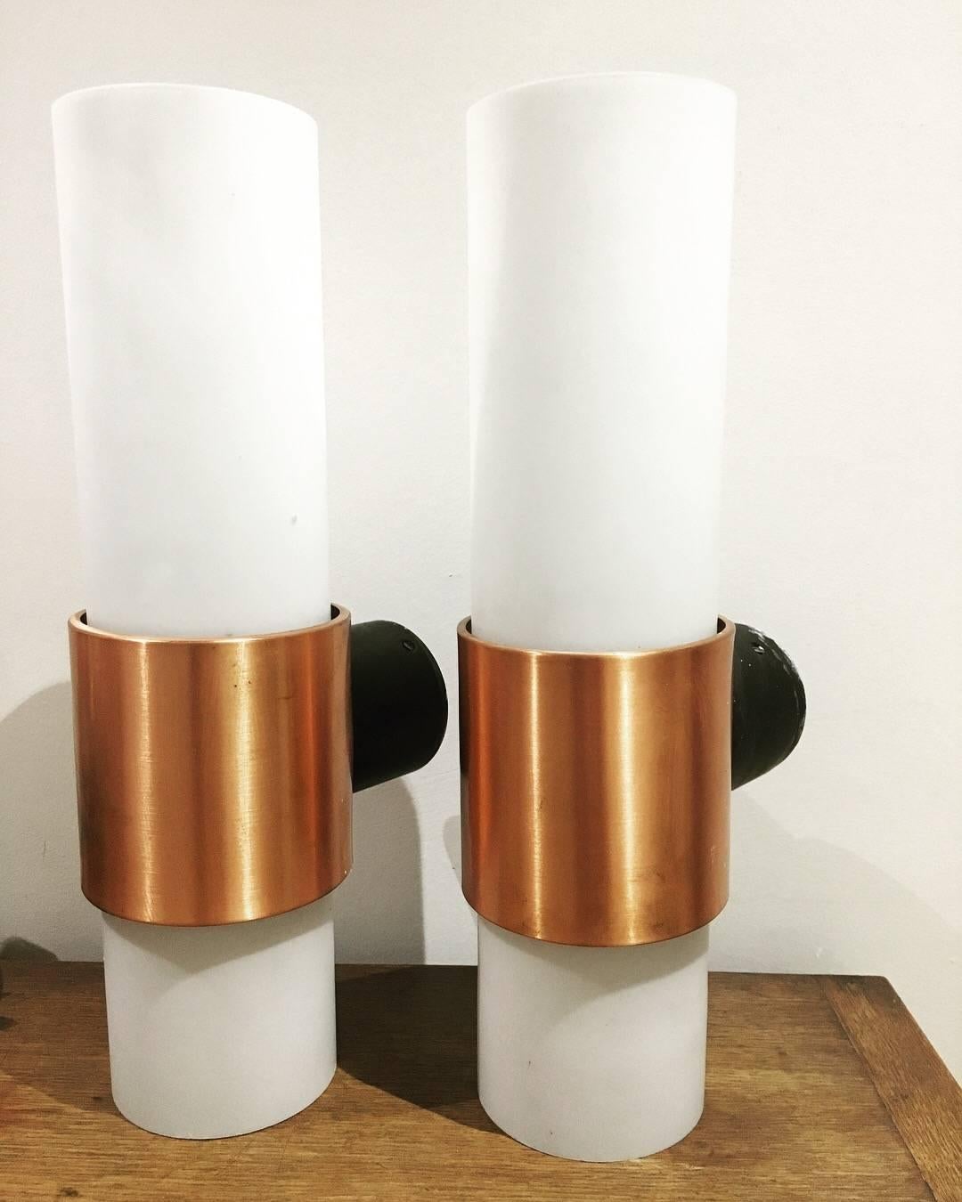Pair of 1950s Sconces in Opaline Glass 2