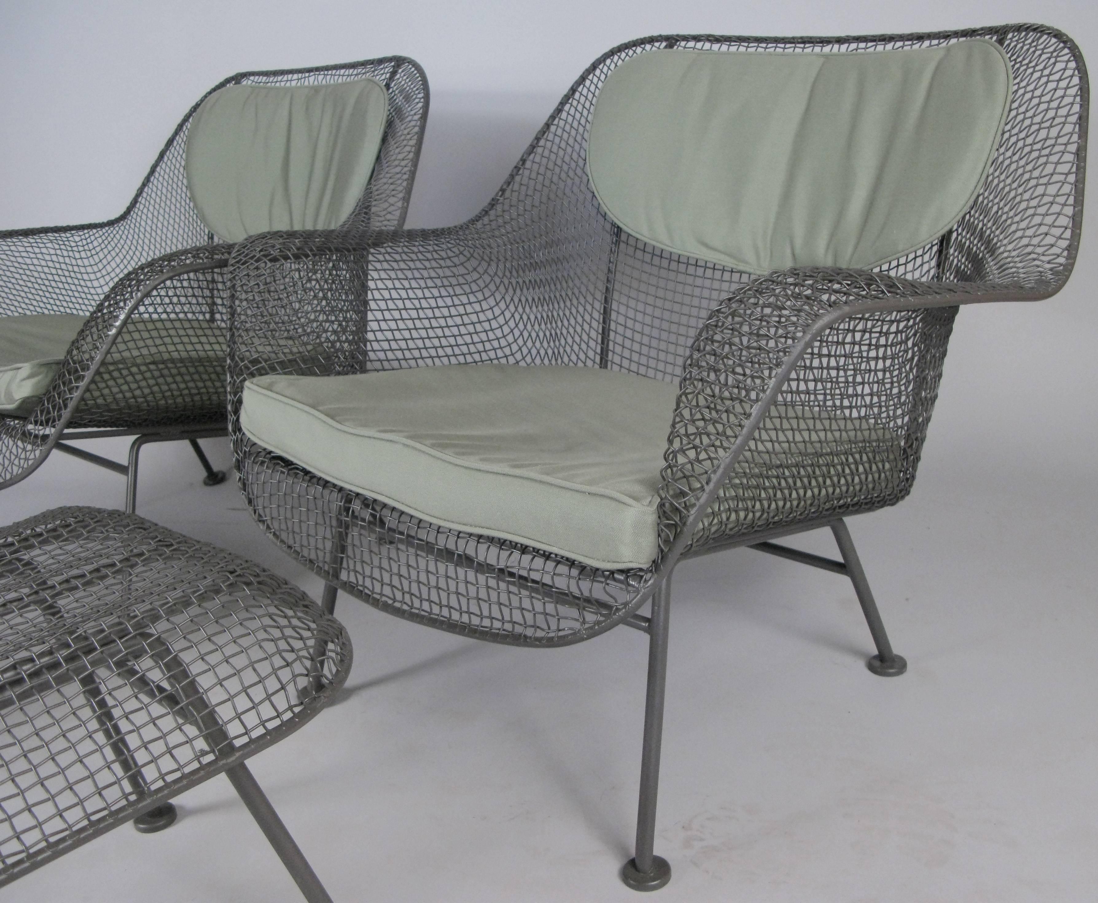 Mid-Century Modern Pair of 1950's Sculptura Lounge Chairs and Ottomans by Russell Woodard