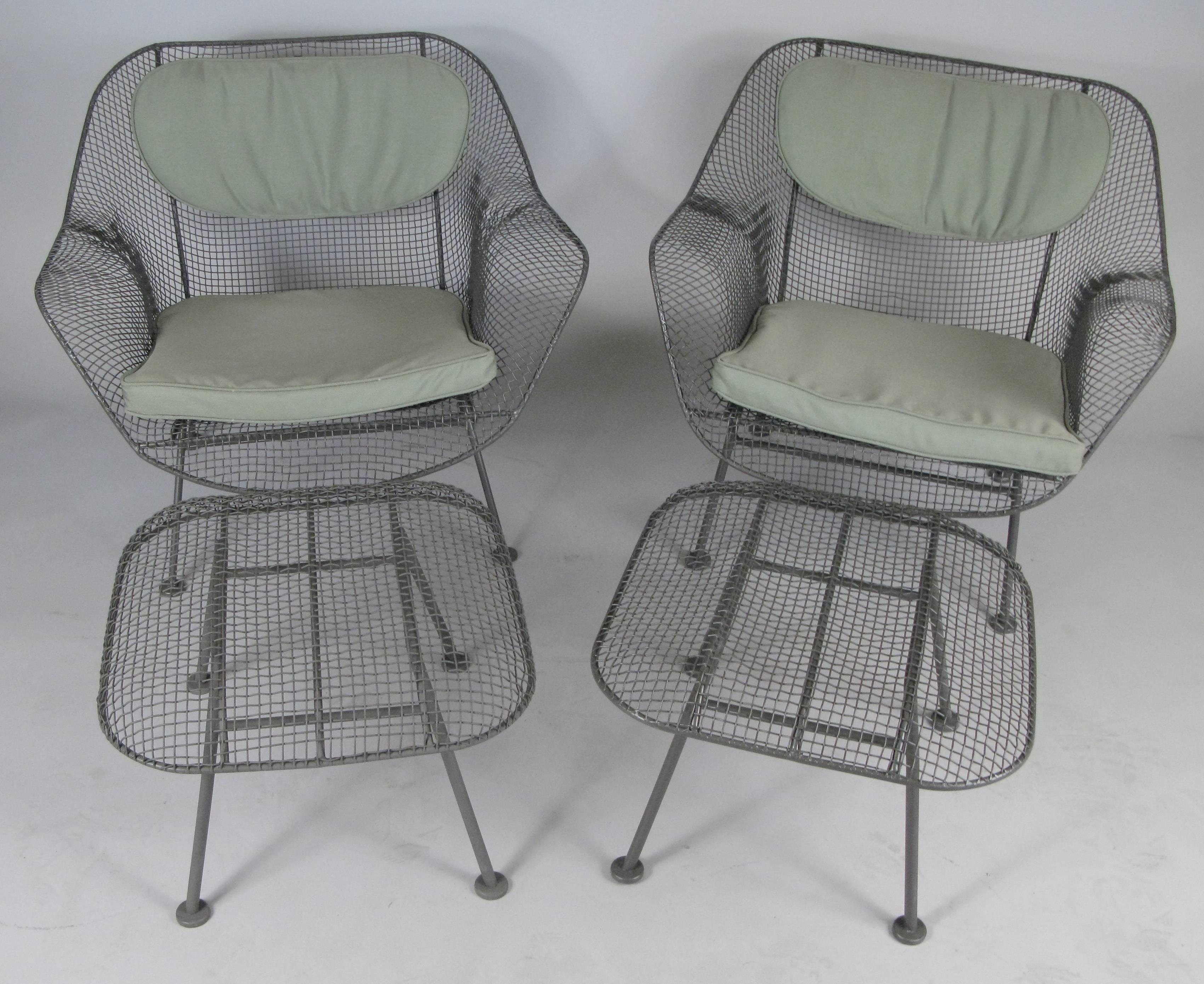 American Pair of 1950's Sculptura Lounge Chairs and Ottomans by Russell Woodard