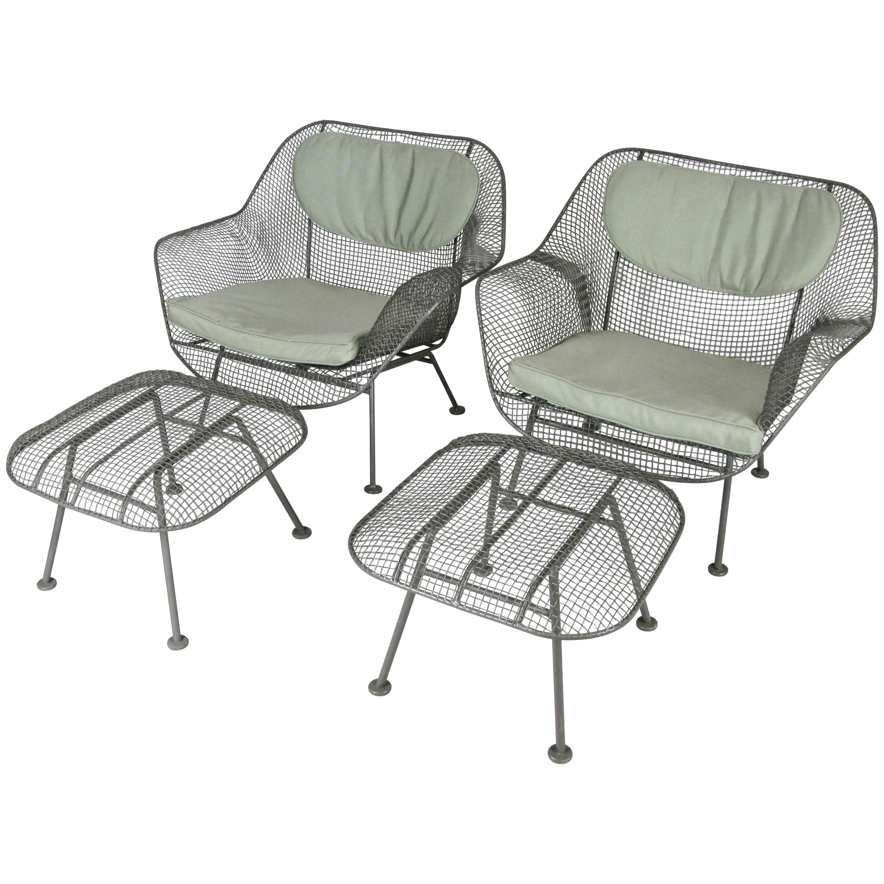 Pair of 1950's Sculptura Lounge Chairs and Ottomans by Russell Woodard