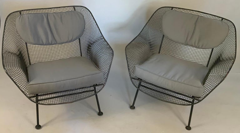 Mid-Century Modern Pair of 1950's Sculptura Wrought Iron Lounge Chairs by Russell Woodard For Sale