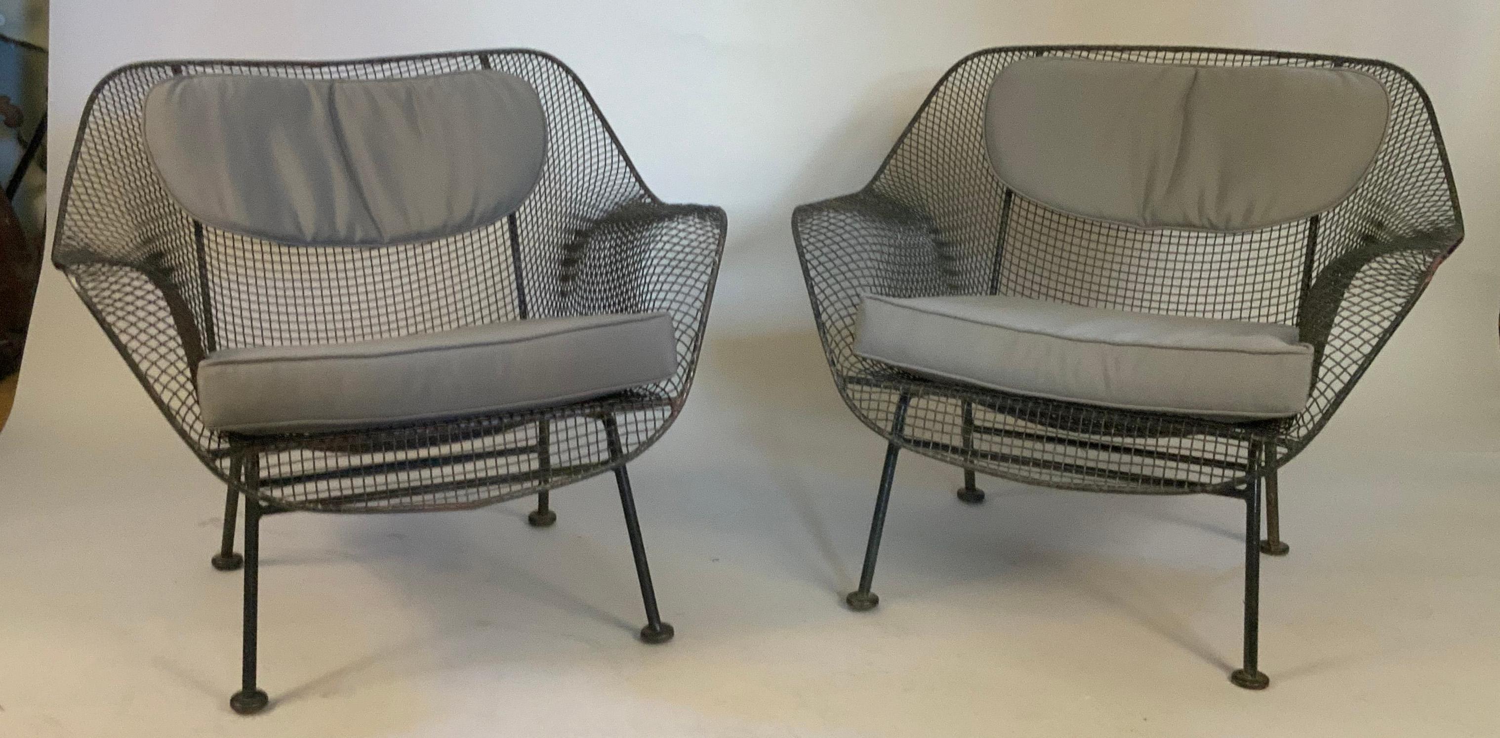American Pair of 1950's Sculptura Wrought Iron Lounge Chairs by Russell Woodard