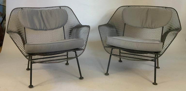 American Pair of 1950's Sculptura Wrought Iron Lounge Chairs by Russell Woodard For Sale
