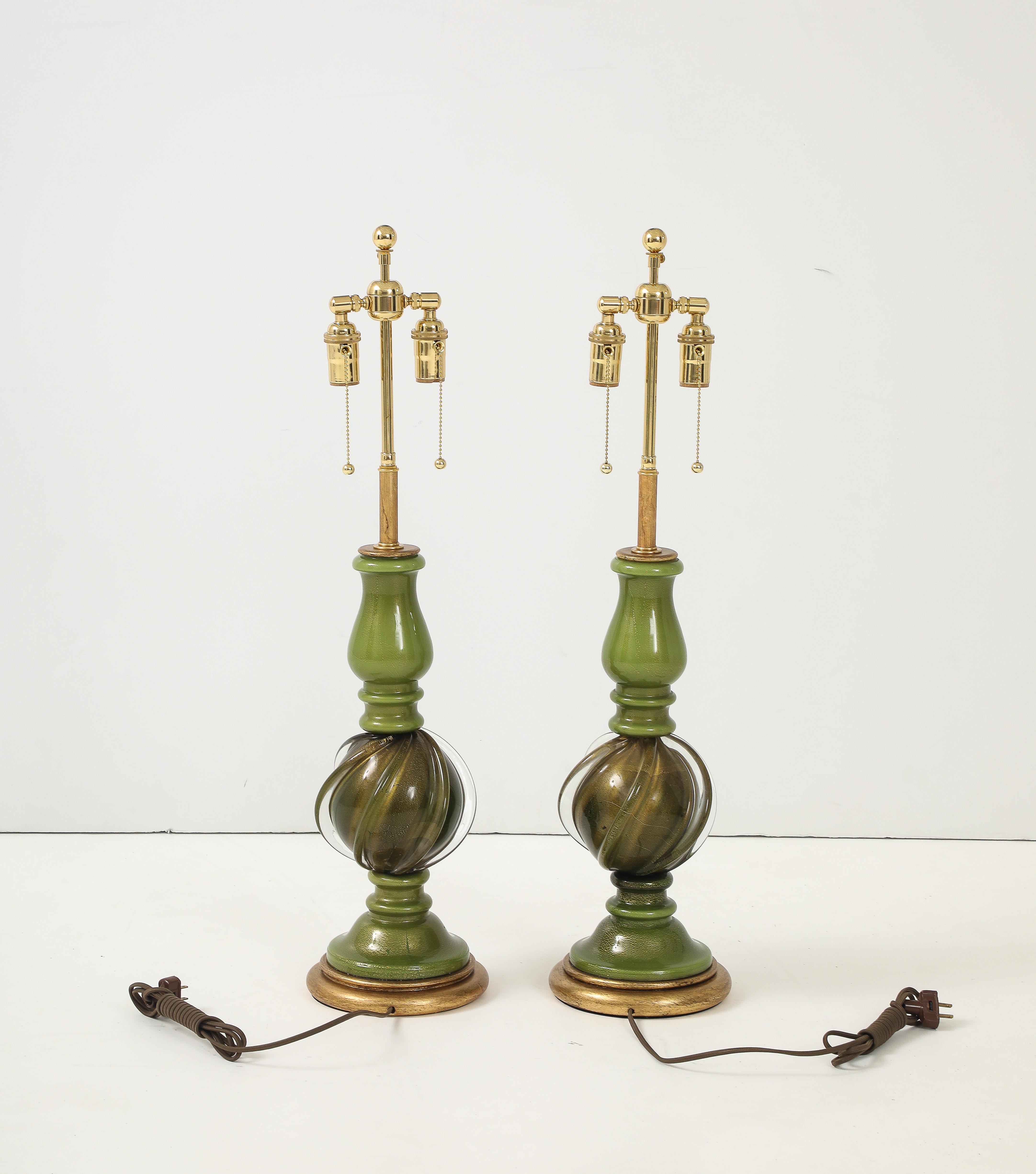 Coppia di lampade in vetro di Murano verde Seguso degli anni '50 in vendita 1