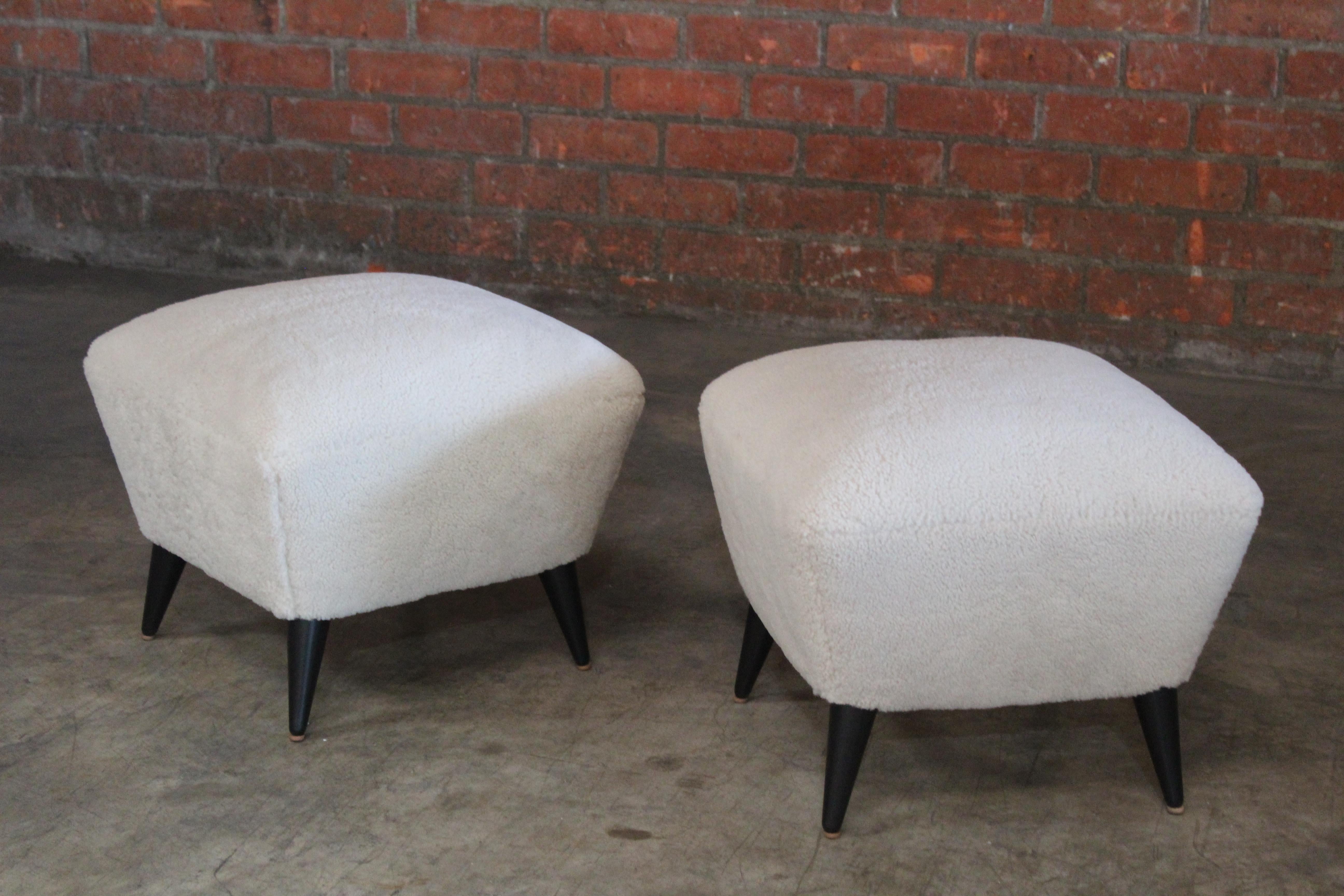 Pair of 1950s Sheepskin Ottomans by Henri Cailon for Erton, France, 1956 2