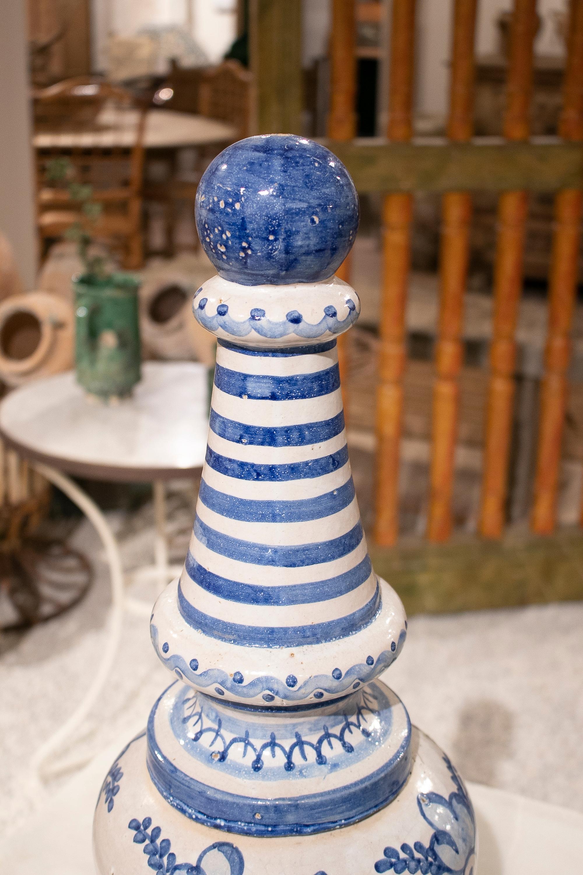 Pair of 1950s Spanish Andalusian Two-Colour Glazed Ceramic Finials 2