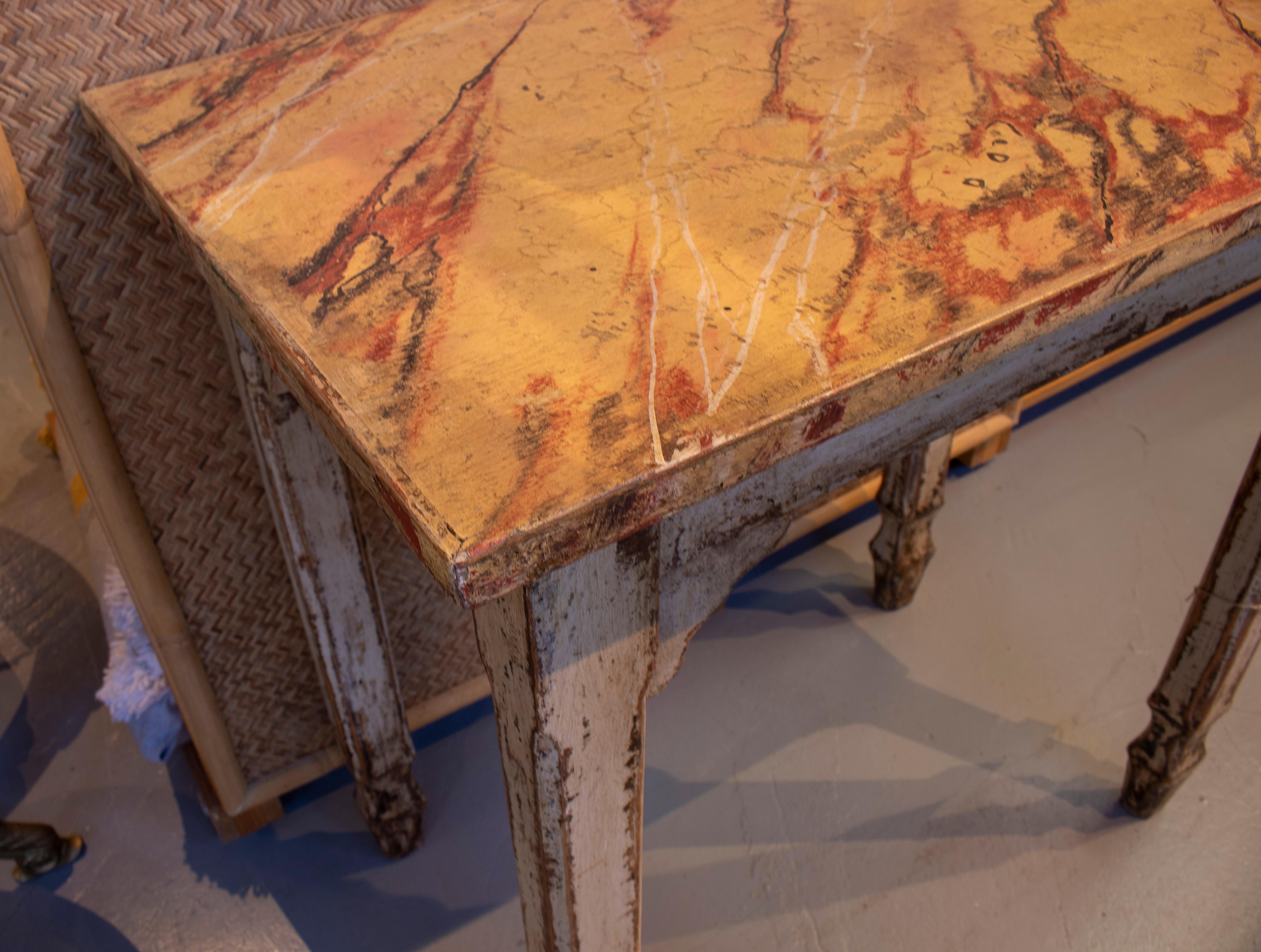 Pair of 1950s Spanish Faux Marble Wooden Console Tables 6