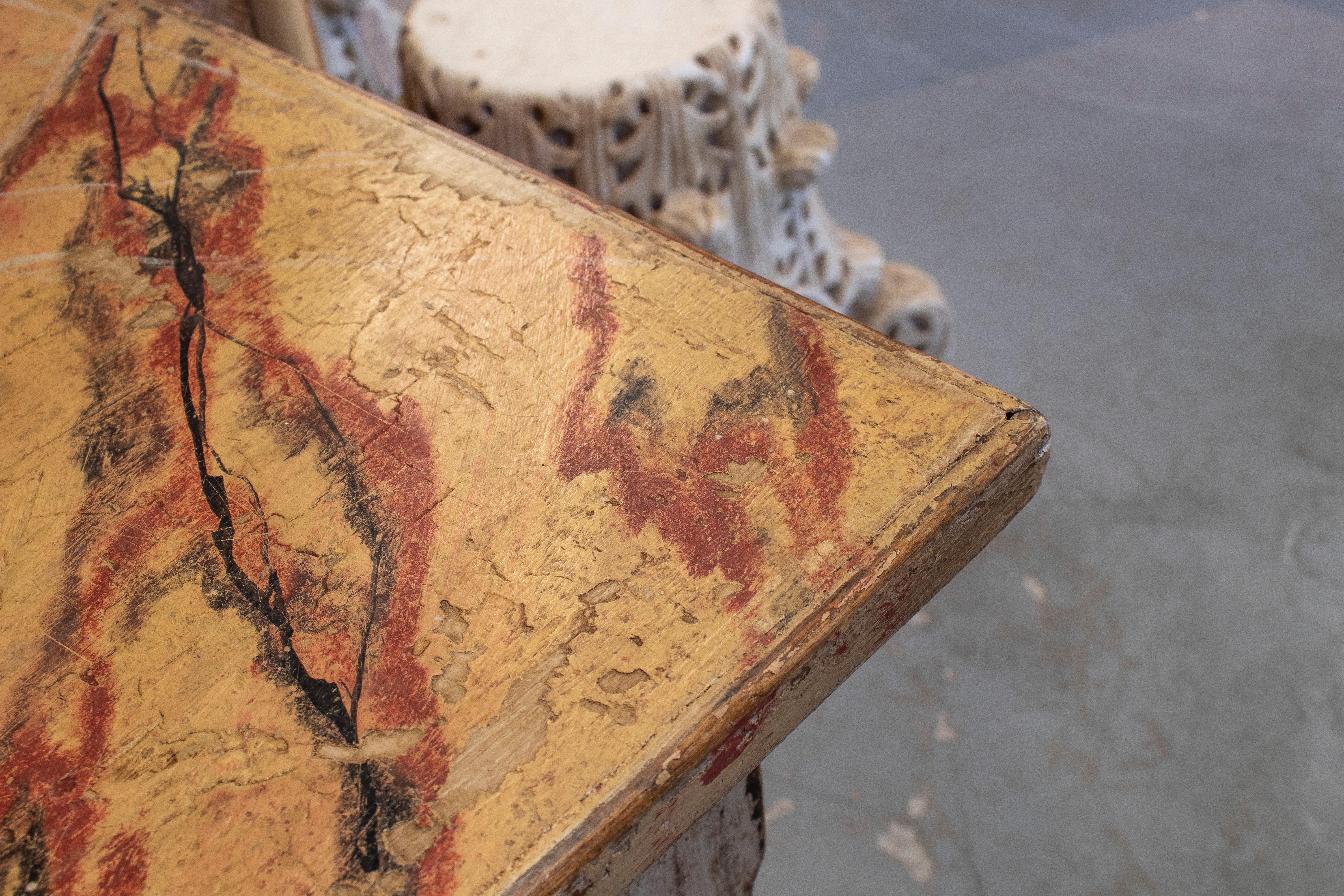 Pair of 1950s Spanish Faux Marble Wooden Console Tables 9