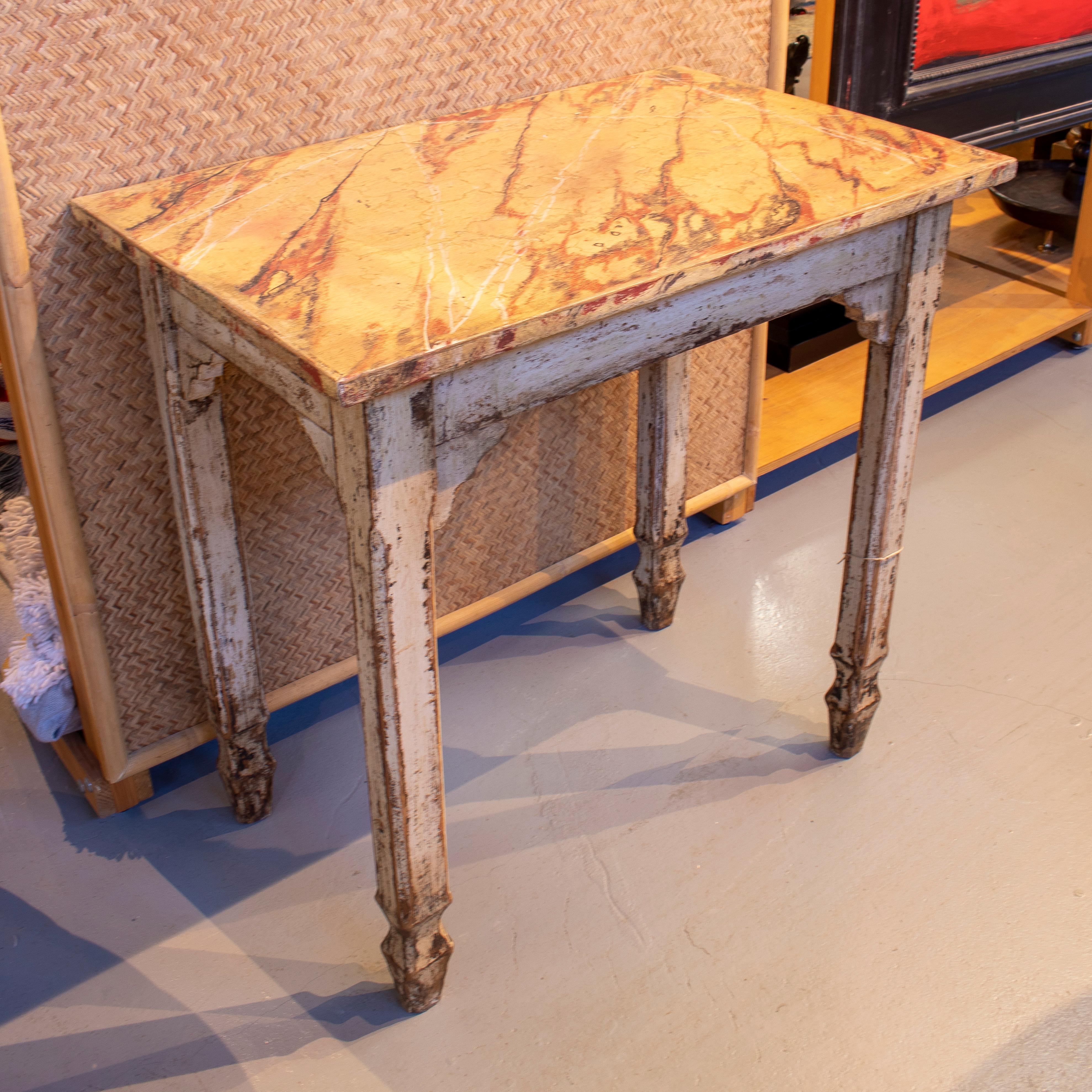 Pair of 1950s Spanish Faux Marble Wooden Console Tables In Good Condition In Marbella, ES