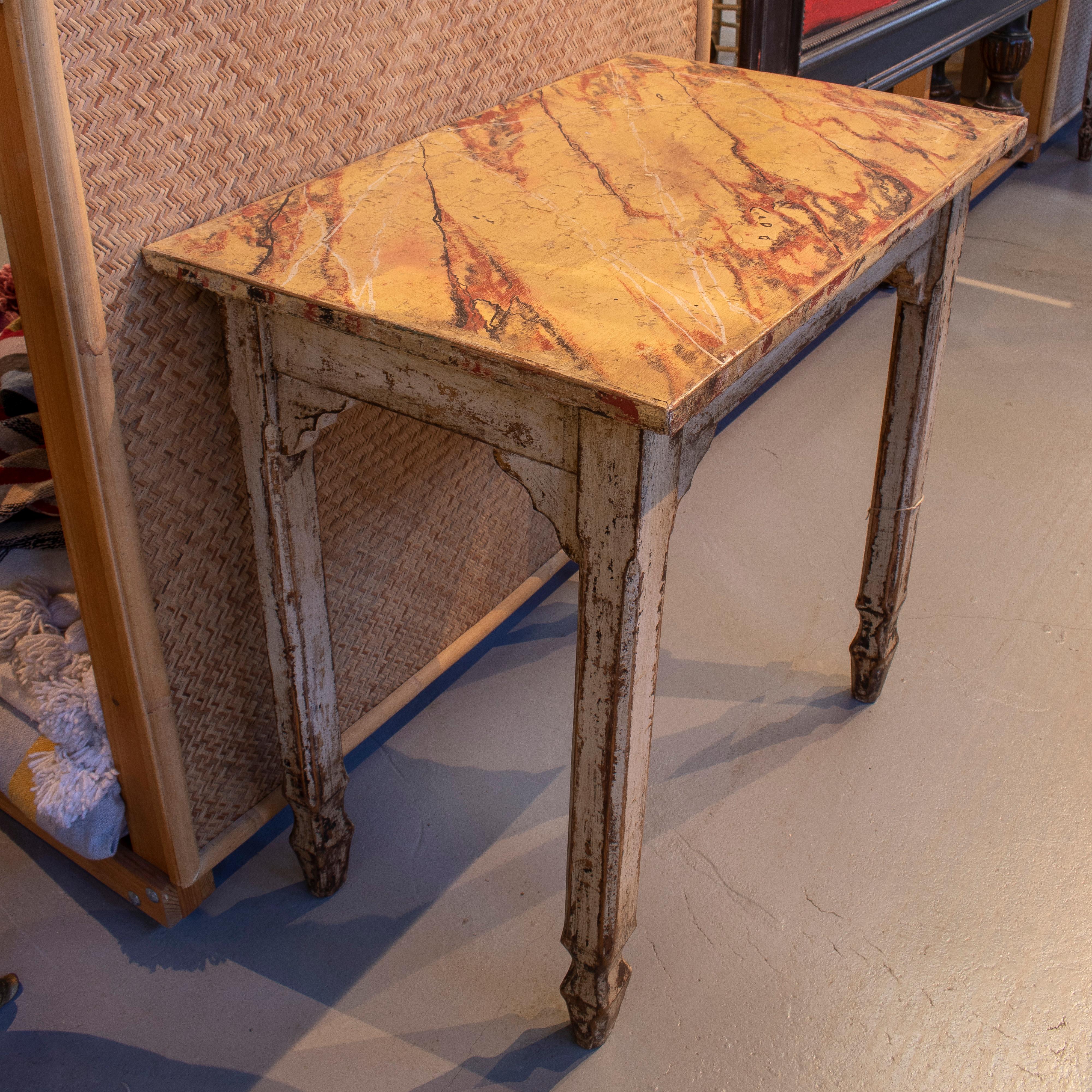 20th Century Pair of 1950s Spanish Faux Marble Wooden Console Tables