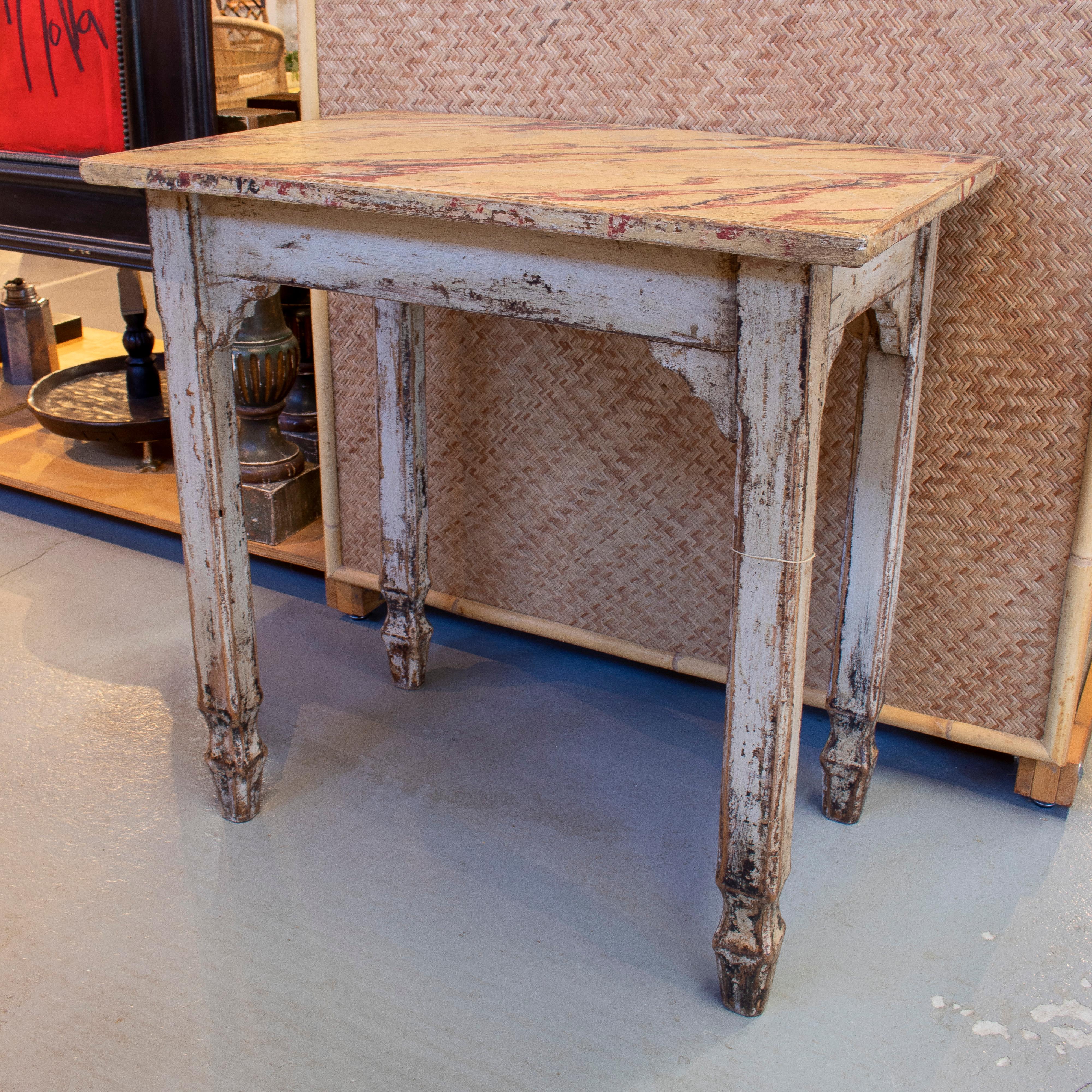 Pair of 1950s Spanish Faux Marble Wooden Console Tables 2