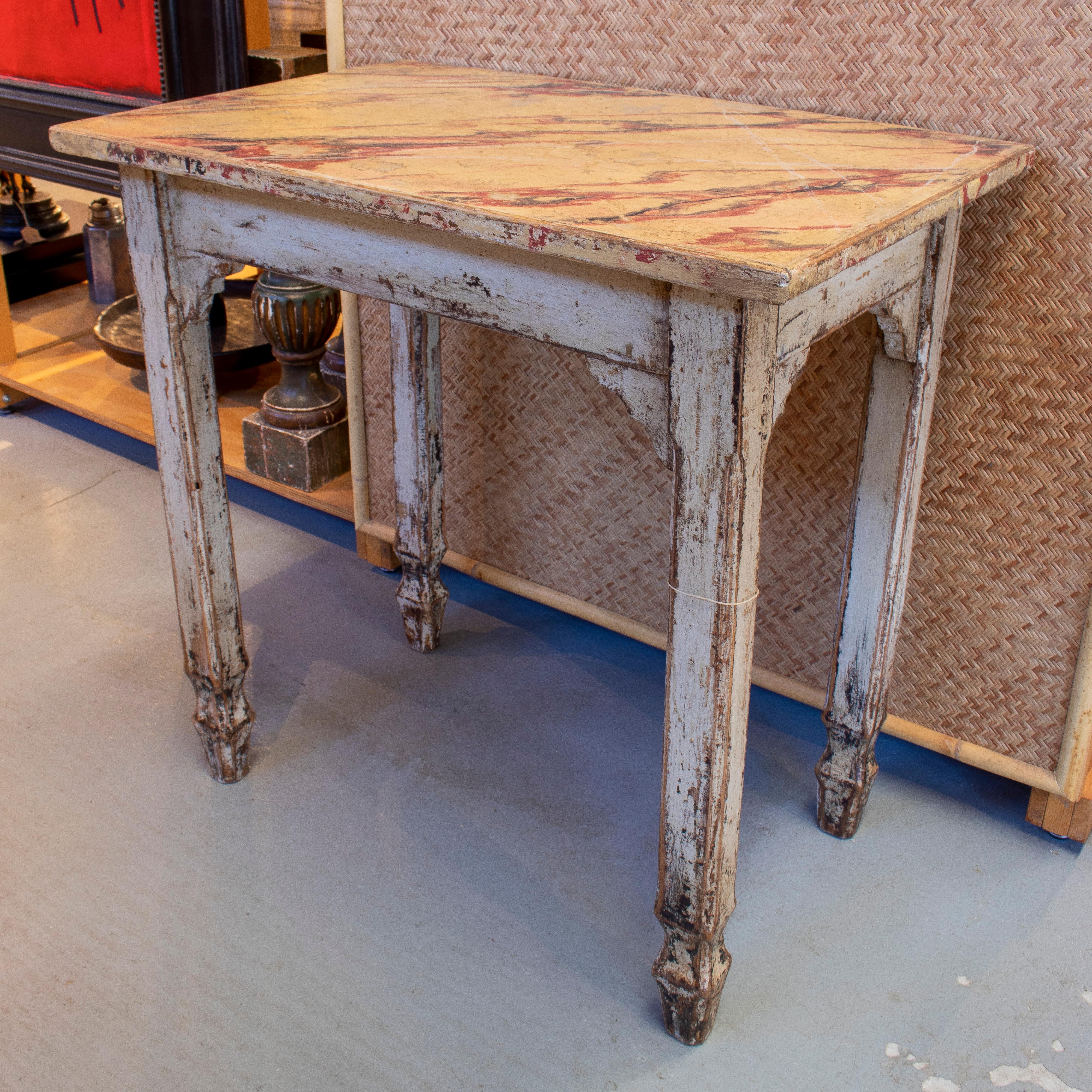 Pair of 1950s Spanish Faux Marble Wooden Console Tables 3