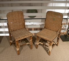 Pair of 1950s Spanish Hand Woven Wicker on Wood Chairs