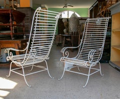 Pair of 1950s Spanish Iron Armchairs w/ Folding Tray