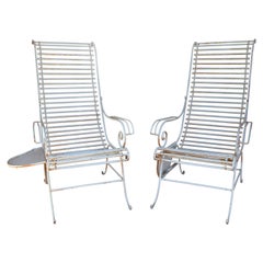 Pair of 1950s Spanish Iron Armchairs w/ Folding Tray