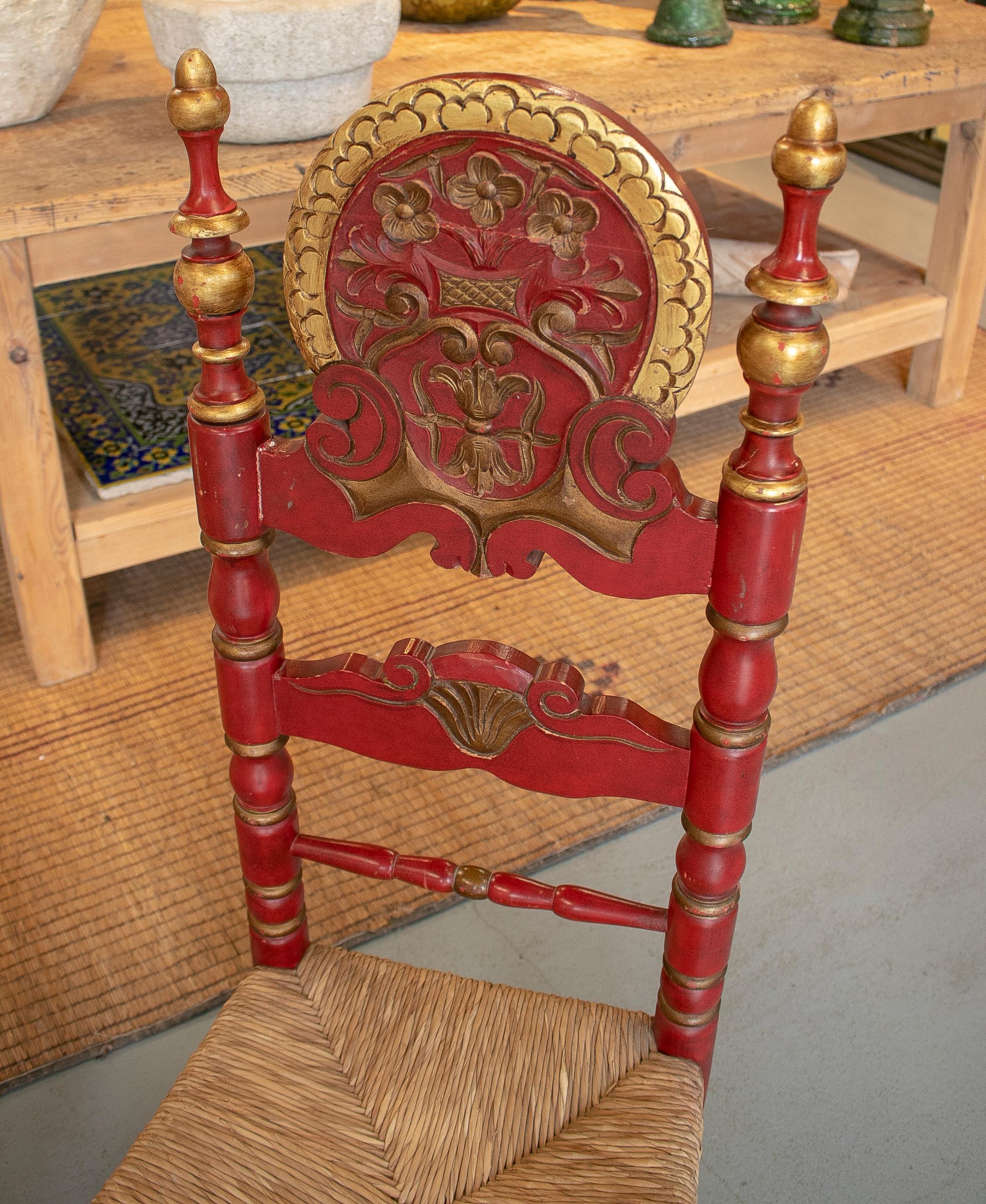 Pair of 1950s Spanish Painted Wooden Chairs w/ Woven Dry Rope Seats In Good Condition In Marbella, ES