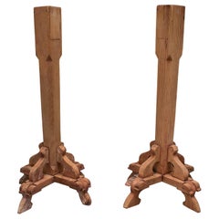 Vintage Pair of 1950s Spanish Wooden Pricket Sticks