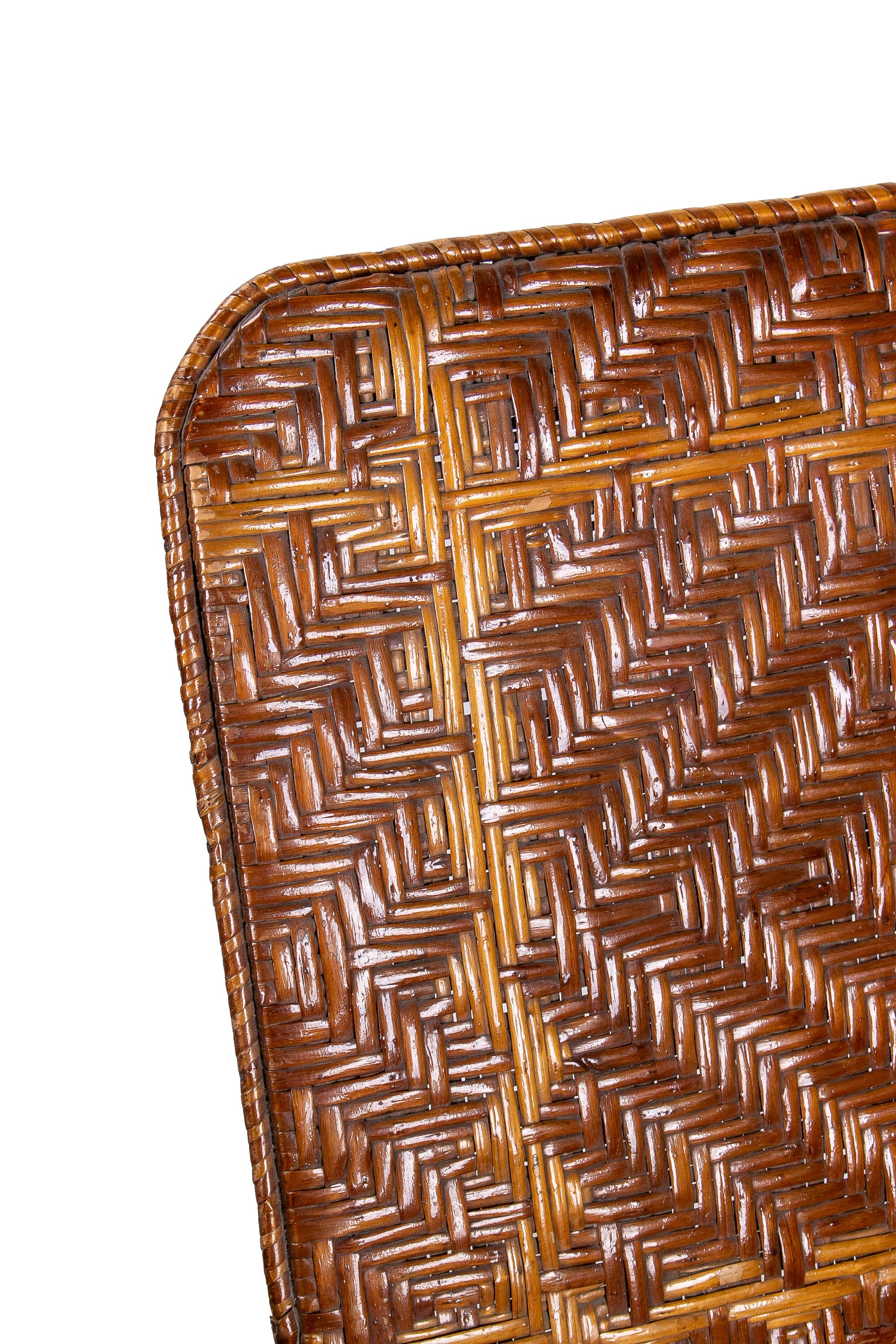 Pair of 1950s Spanish Woven Lace Wicker & Bamboo Armchairs 1