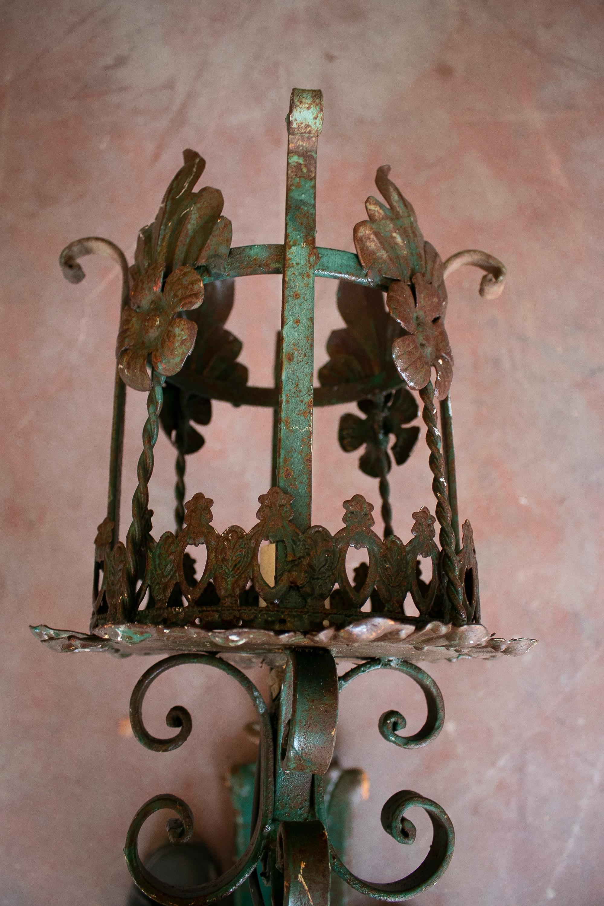 Pair of 1950s Spanish Wrought Iron Wall Lamp Lanterns For Sale 4