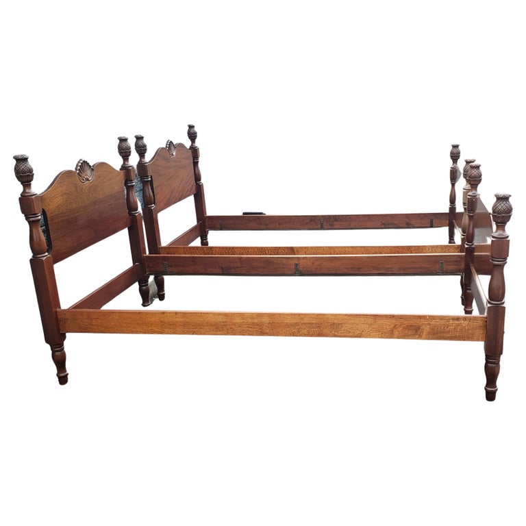 Pair of 1950s Staton Trutype Certified Genuine Mahogany Pineaple Twin