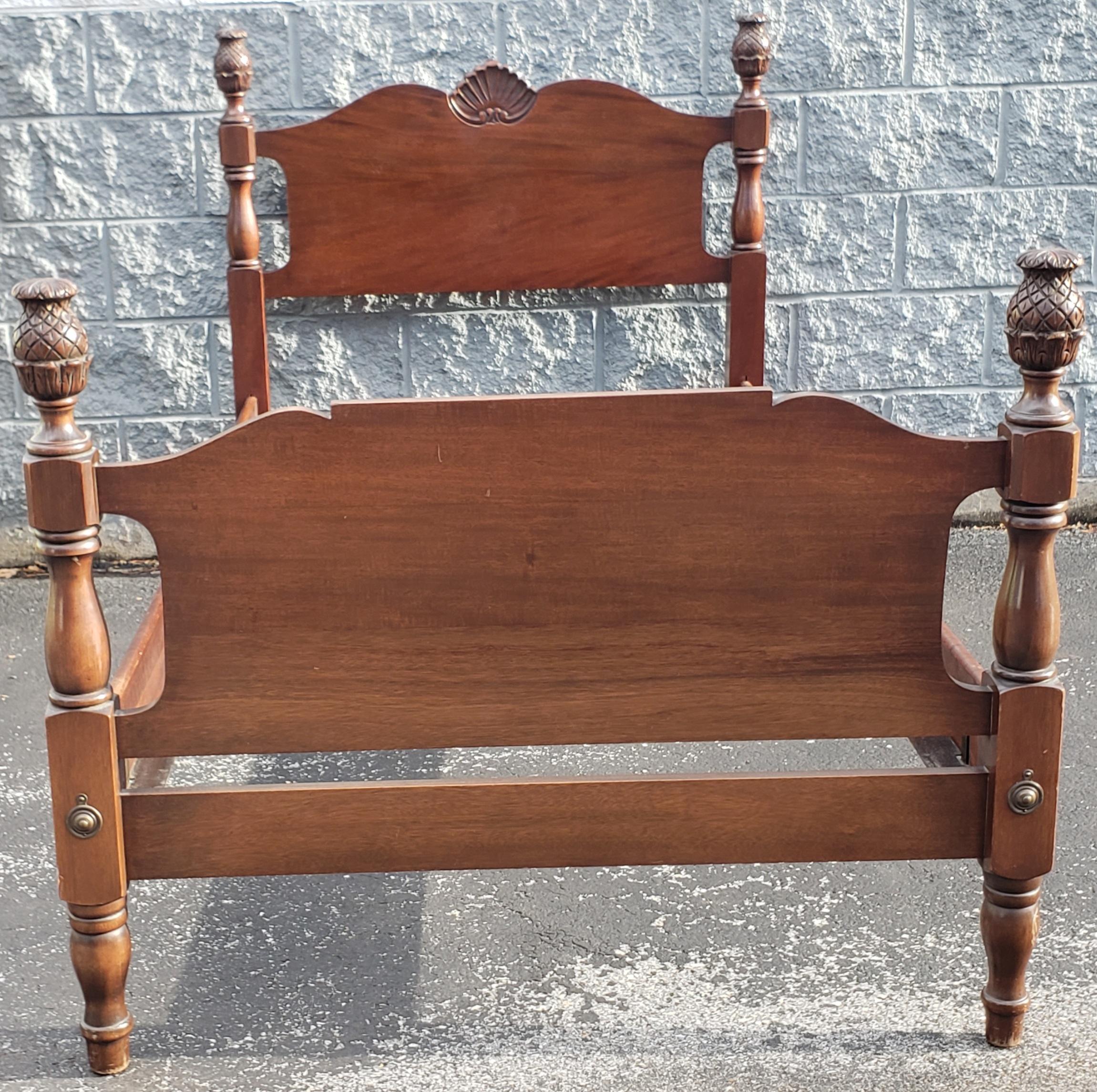 Iron Pair of 1950s Staton Trutype Certified Genuine Mahogany Pineaple Twin Size Beds For Sale
