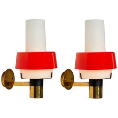 Pair of 1950s Stilnovo Model 2079/1 Brass and Glass Sconces with Original Labels