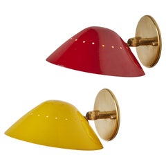 Vintage Pair of 1950s Stilnovo Red and Yellow Perforated Wall Sconces