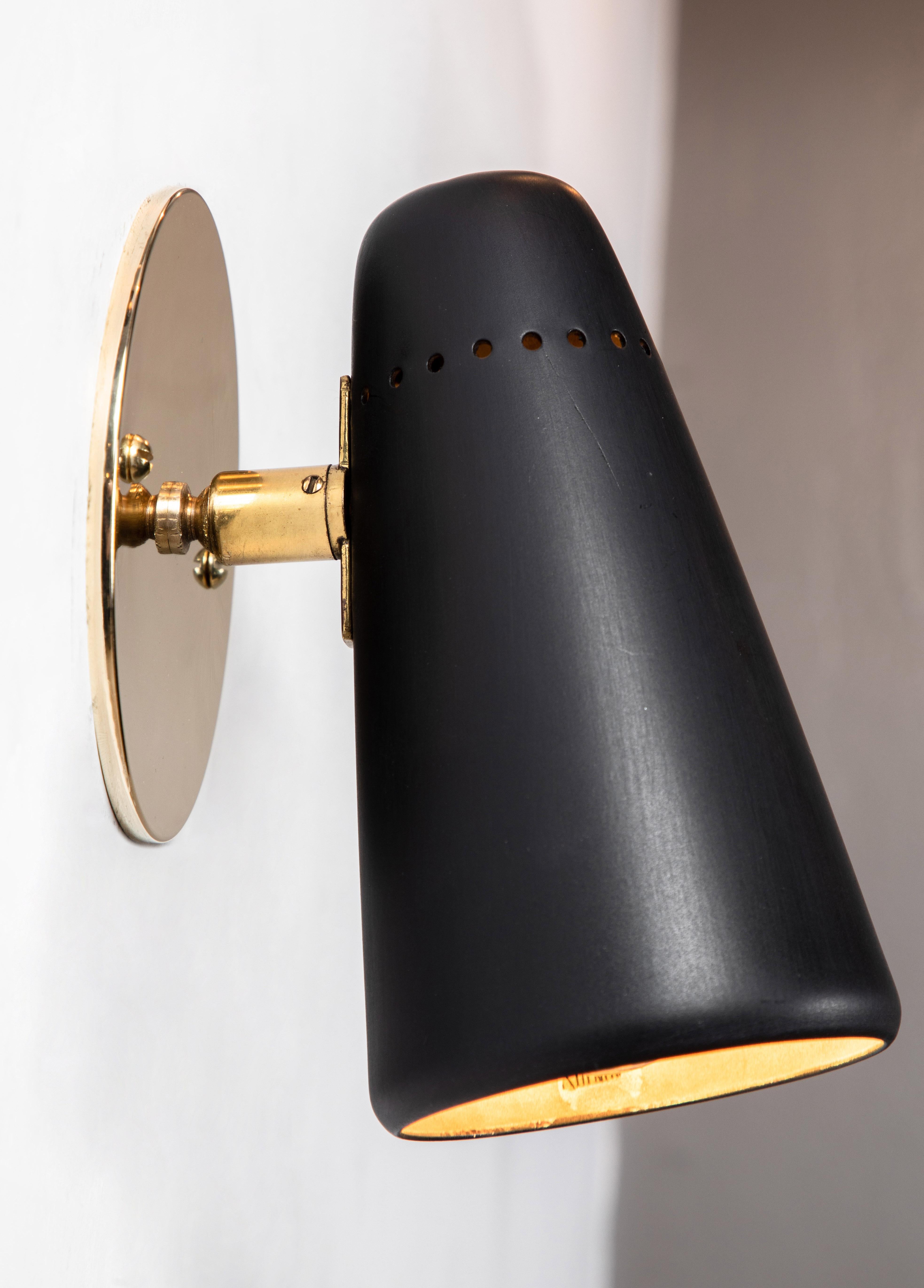 Pair of 1950s Stilnovo Sconces in Black and Brass with Yellow Label 3