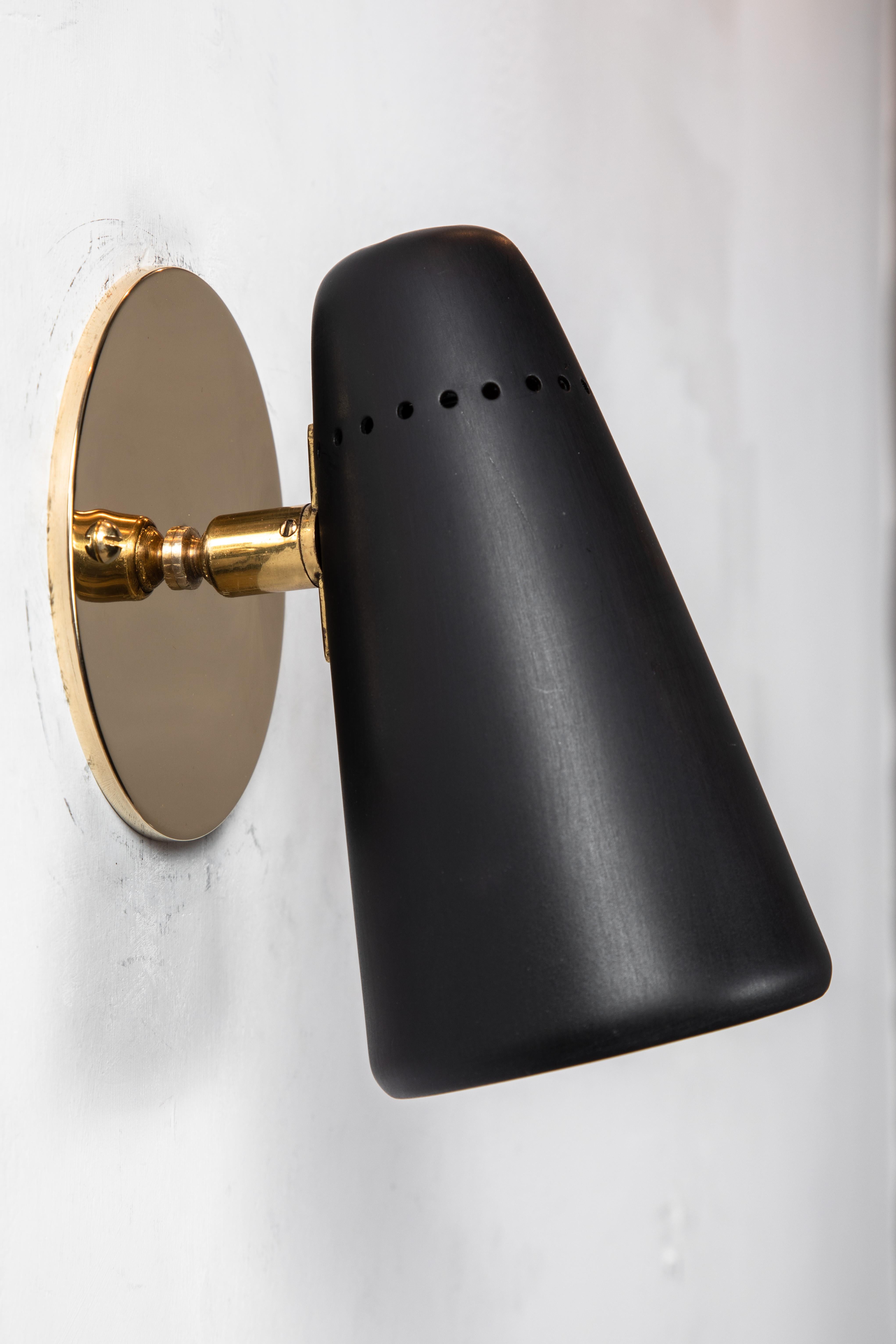 Pair of 1950s Stilnovo Sconces in Black and Brass with Yellow Label 5
